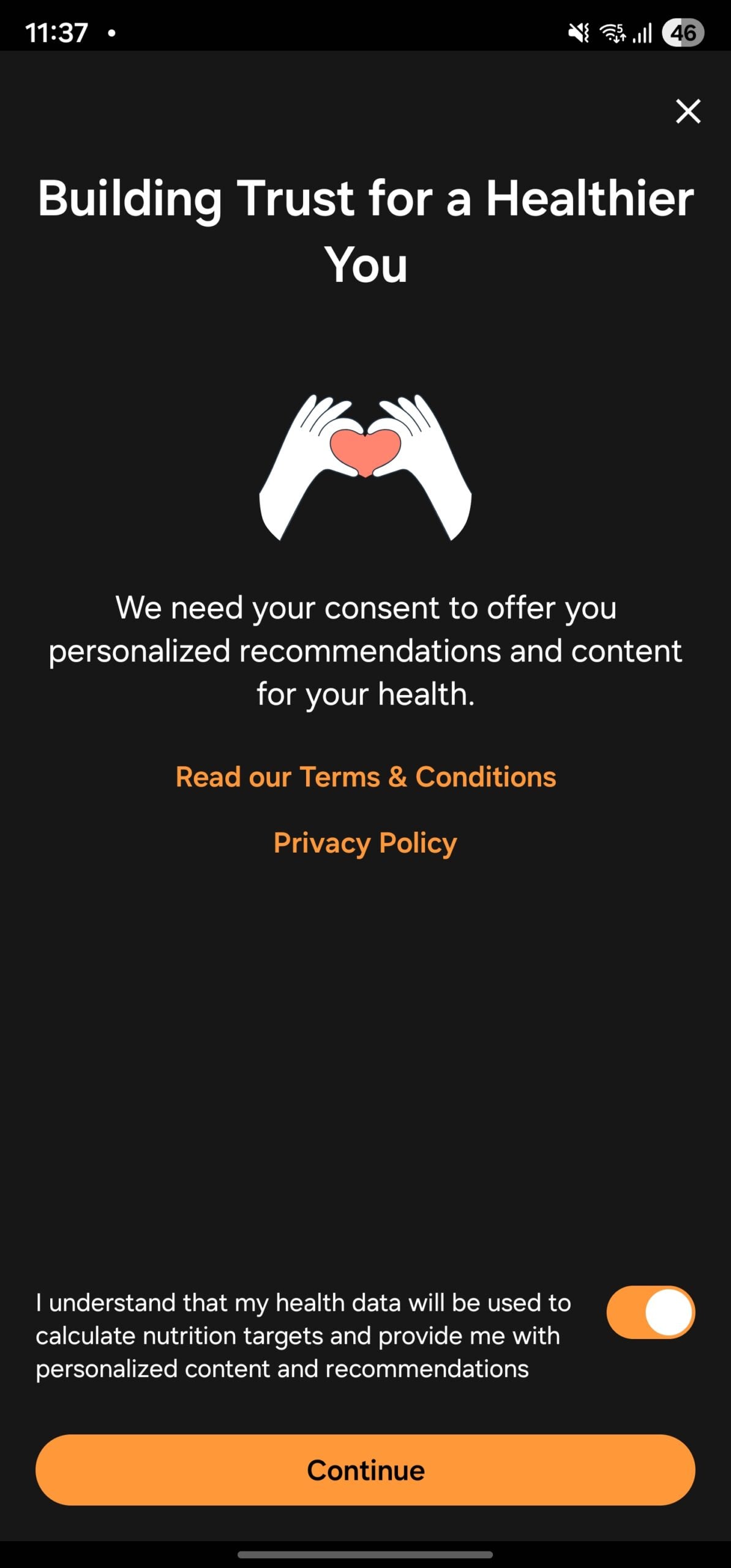 samsung food update nutrition goals tracking consent