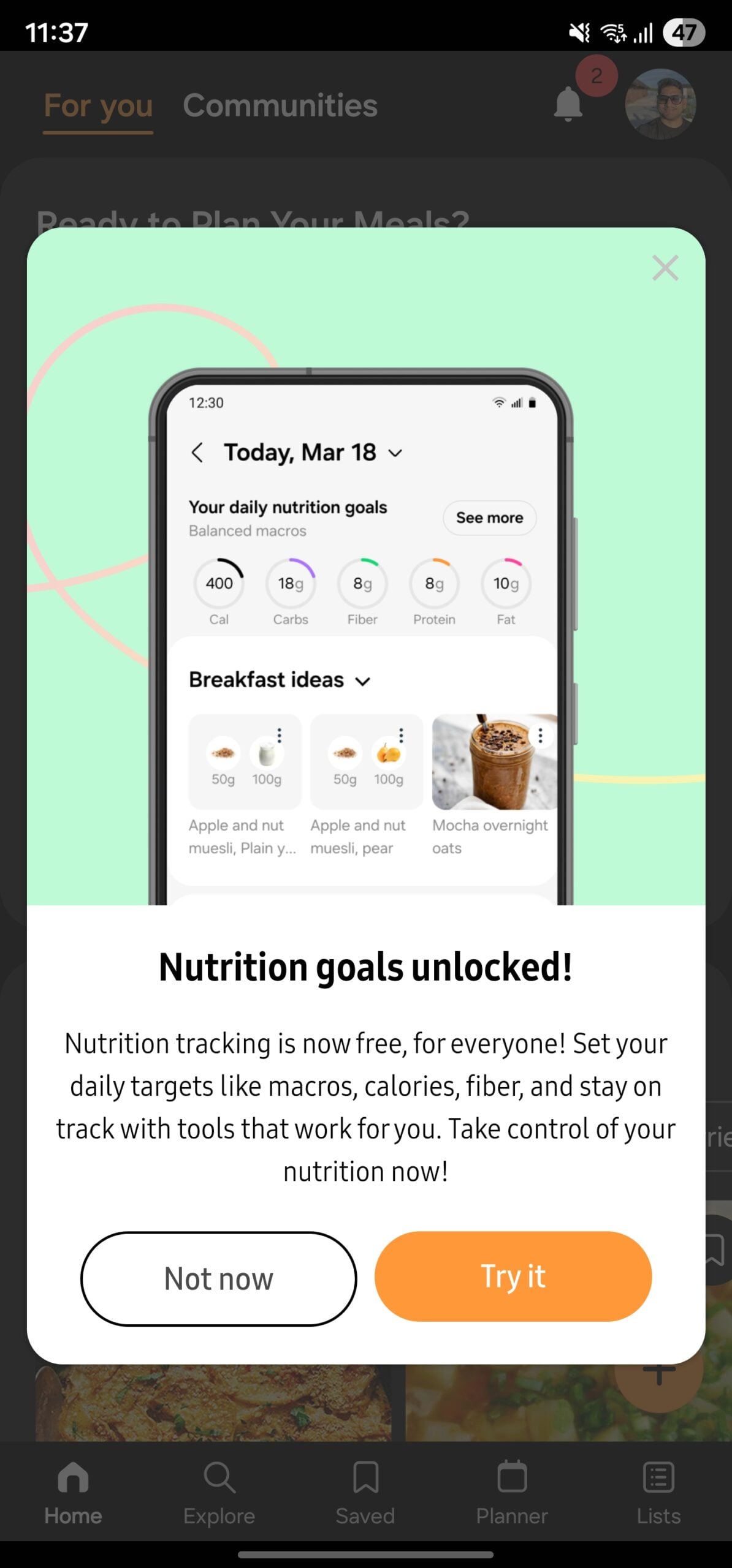 samsung food update nutrition goals tracking introduction
