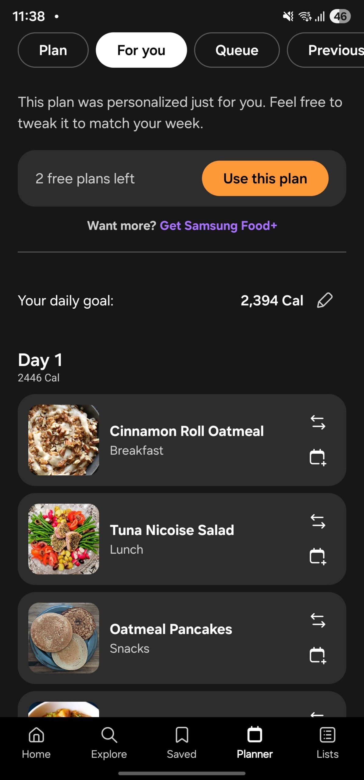 samsung food update nutrition goals tracking recommended meals