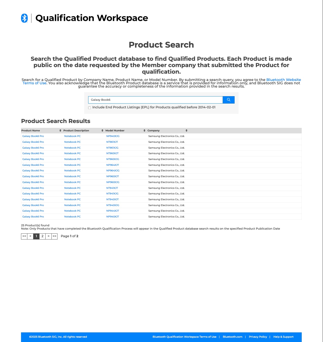 samsung galaxy book 6 pro bluetooth sig