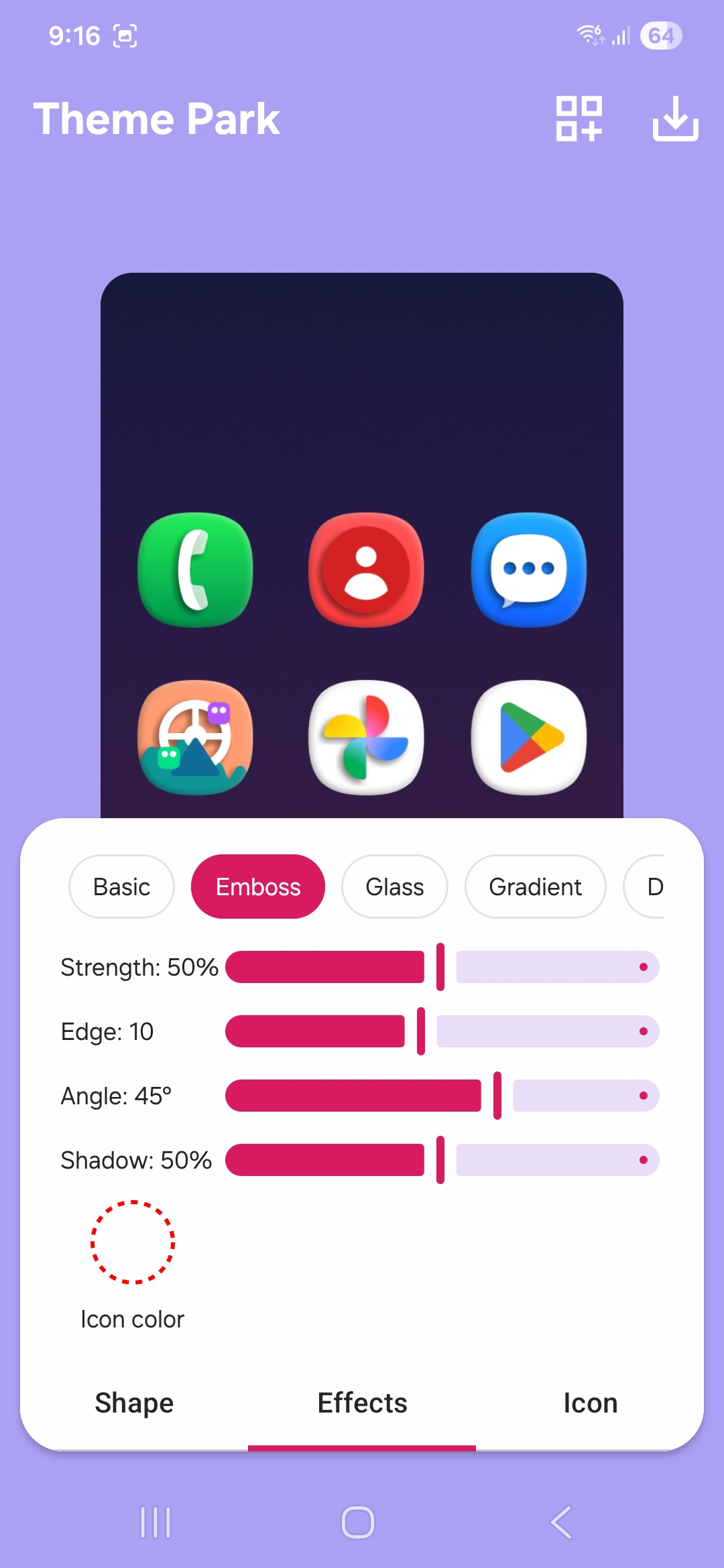 samsung galaxy s23 good lock theme park version 1.1.01.38 update icon tab effects section emboss option