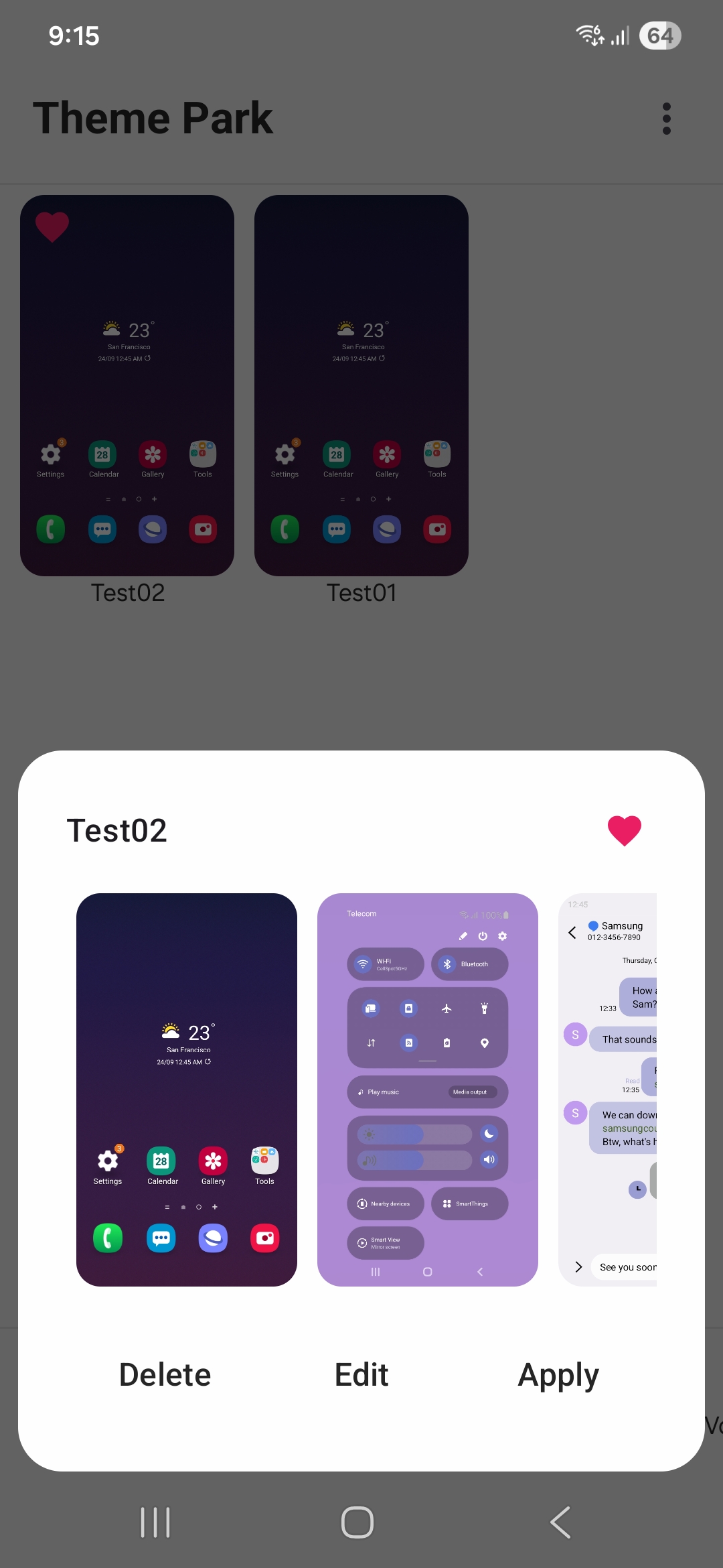 samsung galaxy s23 good lock theme park version 1.1.01.38 update theme tab bookmark heart icon