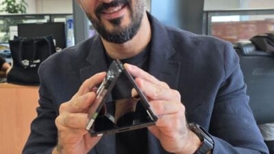 samsung galaxy z trifold four rear cameras prototype folded triangle