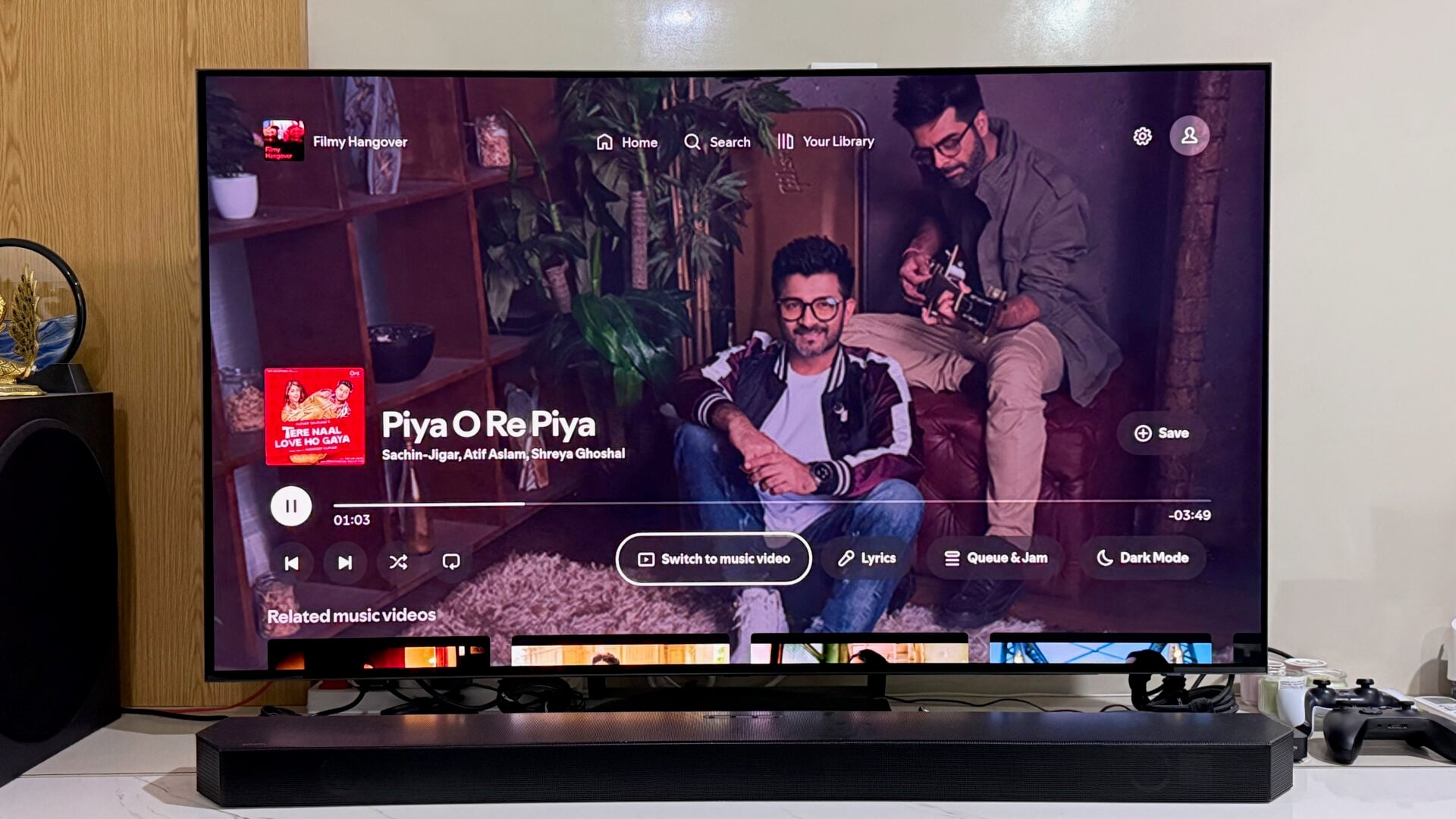 samsung s90c oled tv india spotify app music video (02)