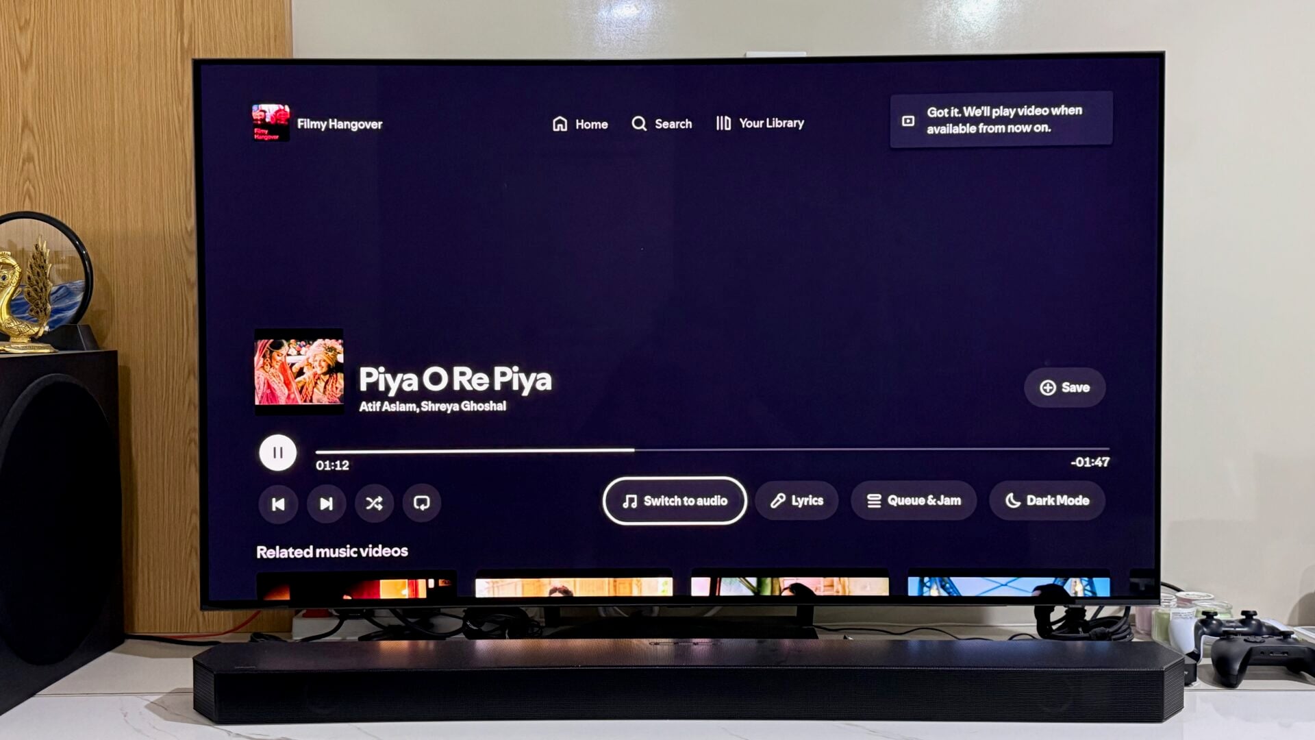 samsung s90c oled tv india spotify app music video (03)