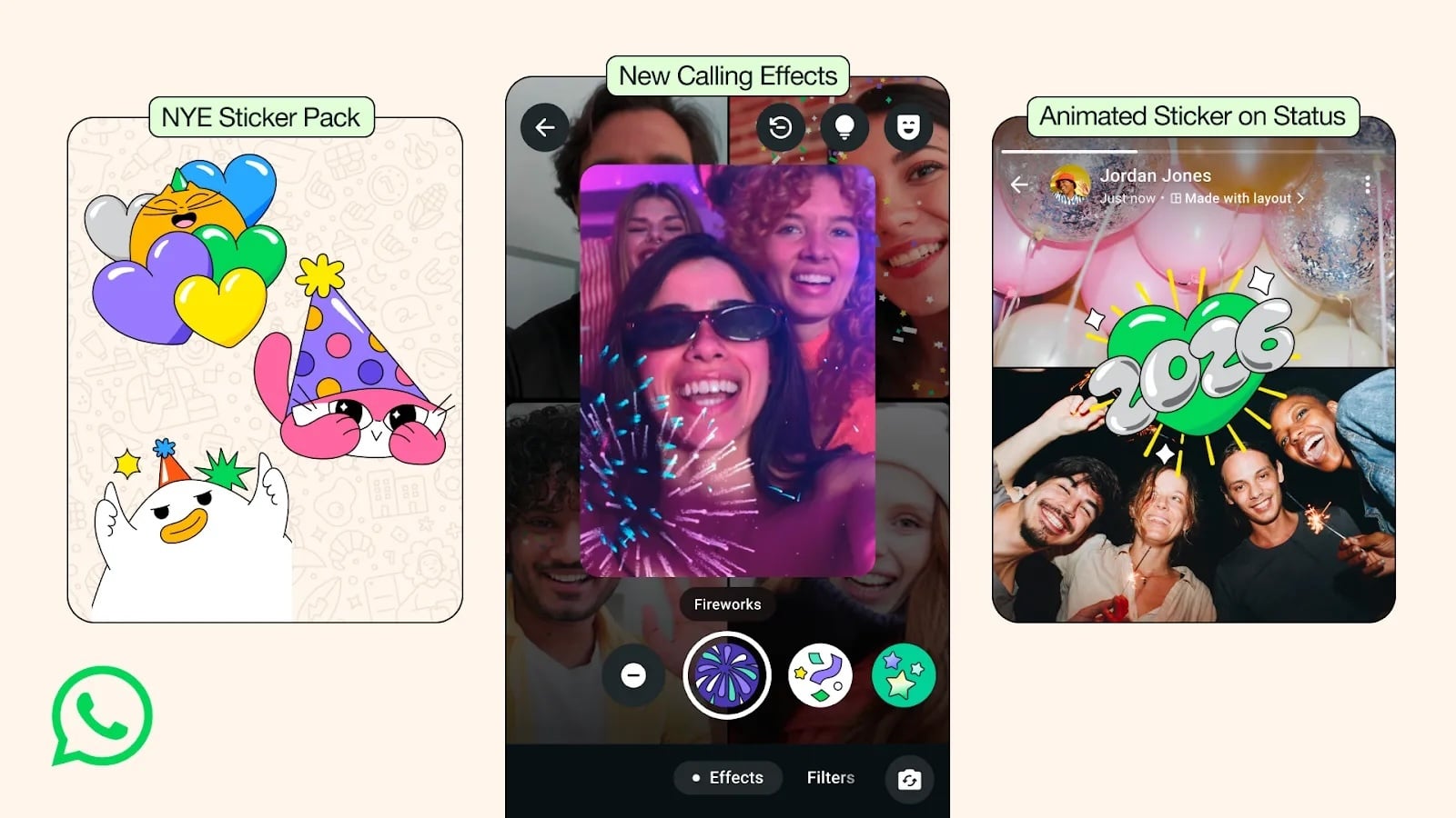 whatsapp new year 2026 animated stickers status video effects