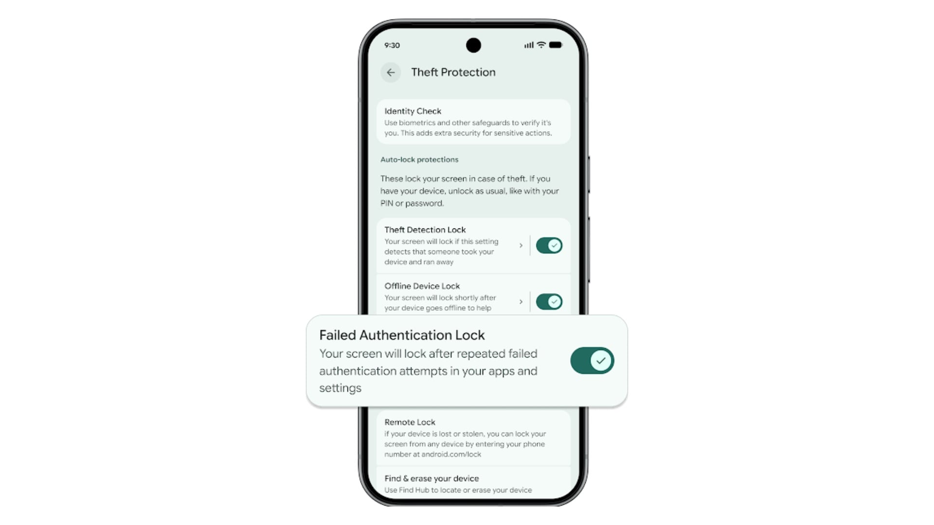google android 16 theft protection failed authentication lock