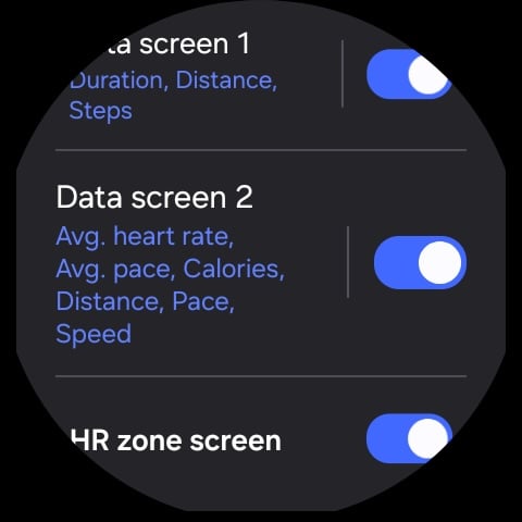 samsung galaxy watch health workout data screen selection