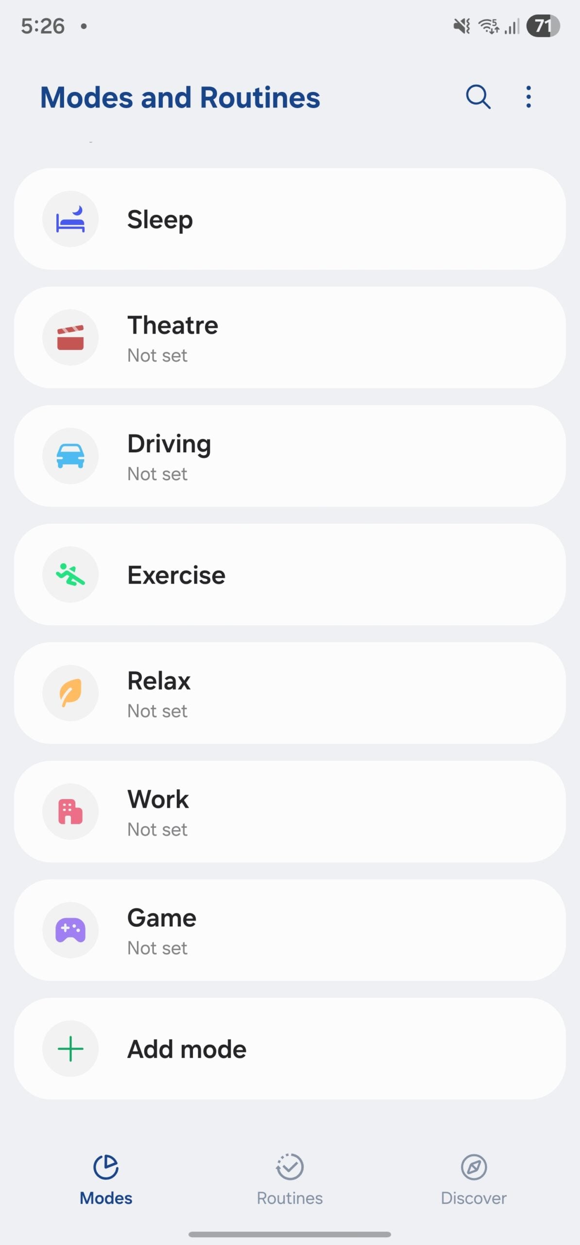 samsung one ui 8.0 modes and routines modes list exercise