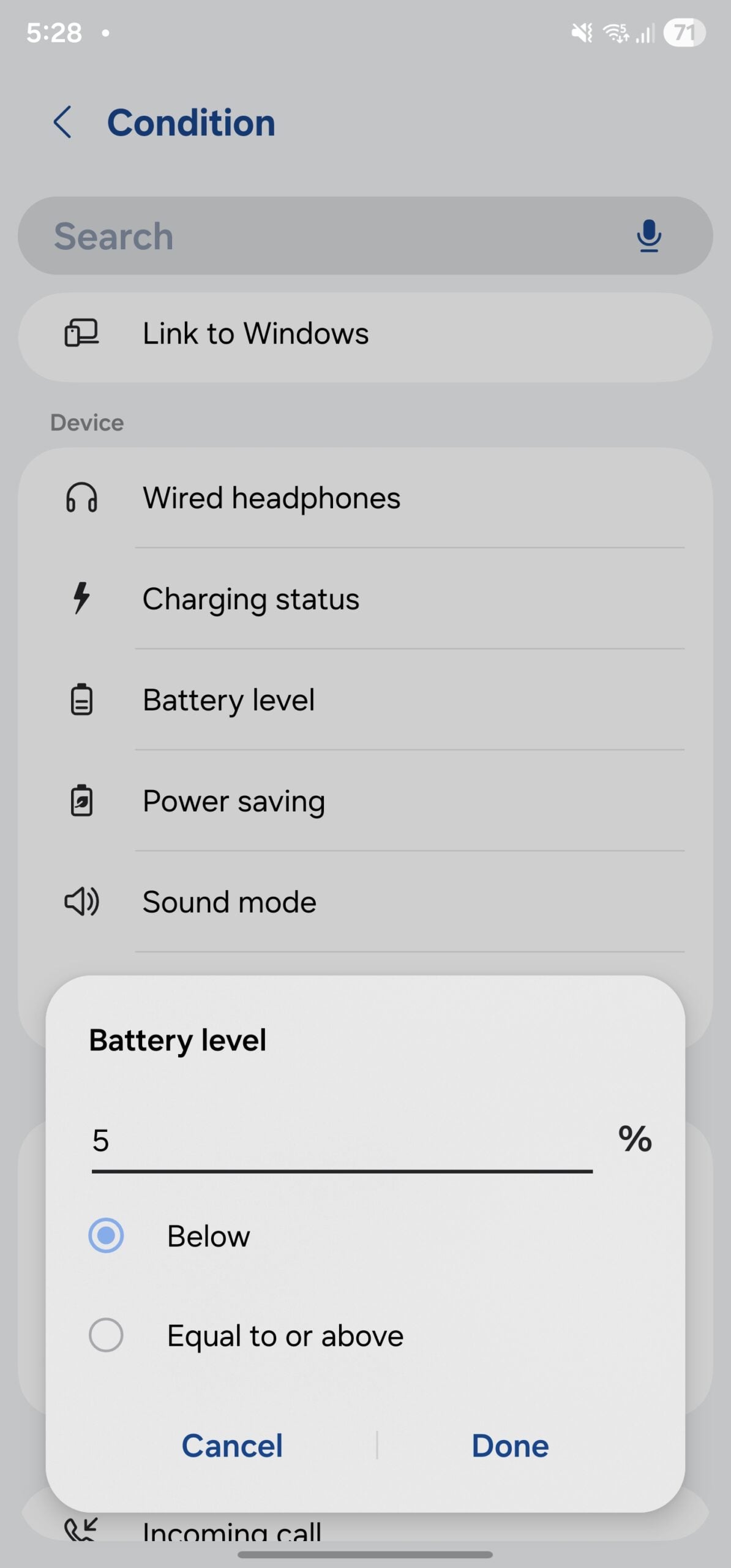 samsung one ui 8.0 modes and routines phone battery level condition