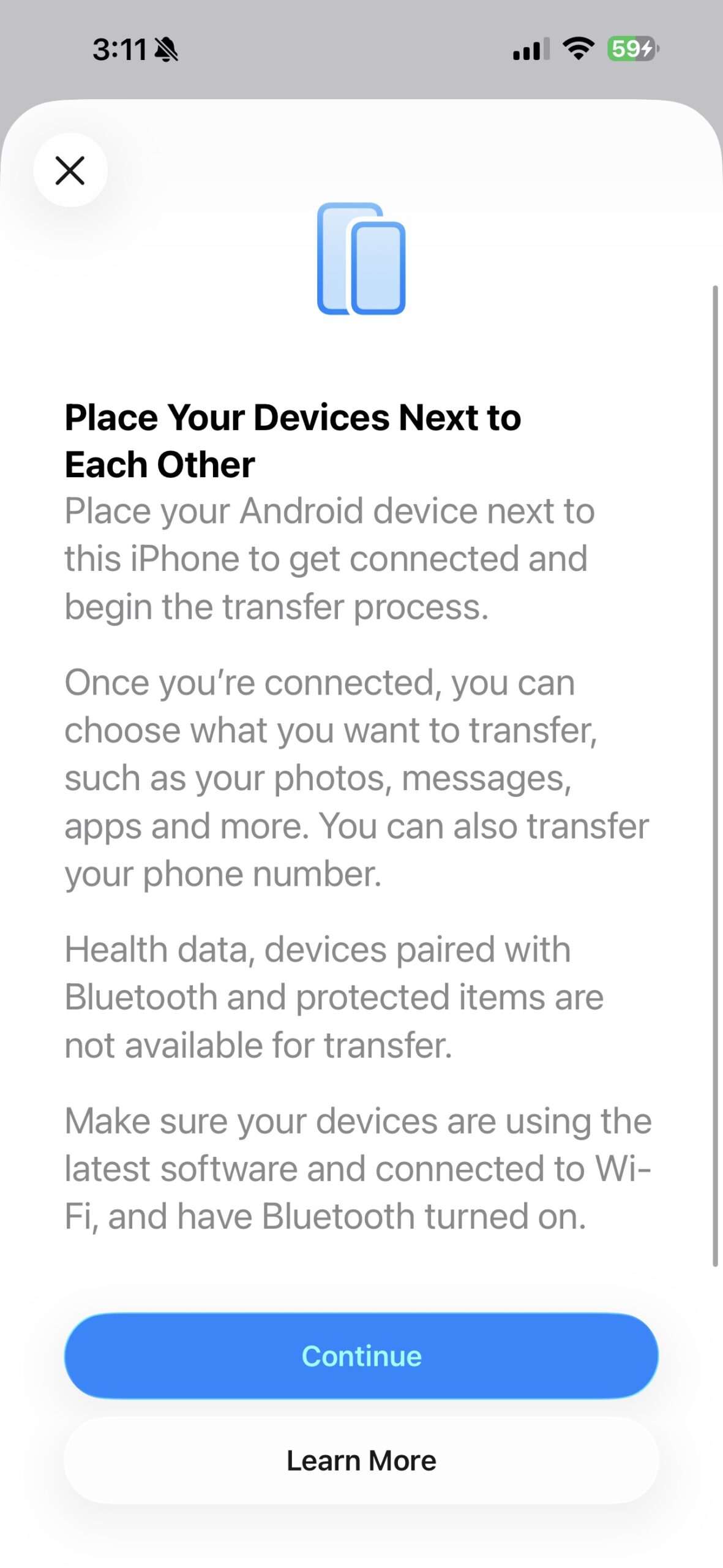 apple iphone ios 26.3 data transfer to android place devices next to one another