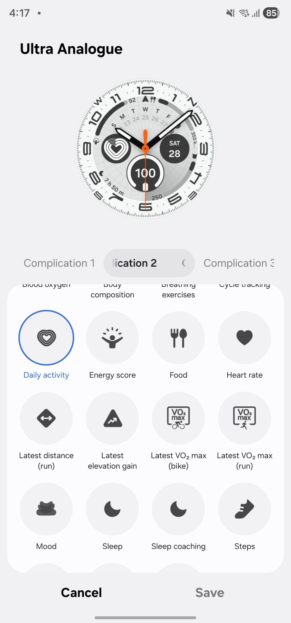 samsung galaxy watch ultra wearable app watch face customization complication