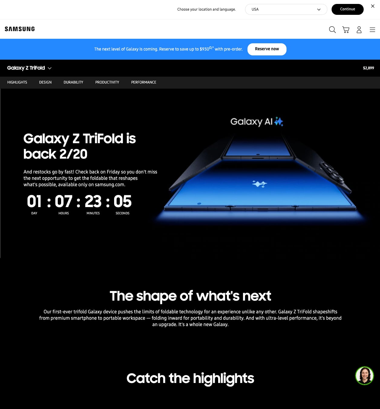 samsung galaxy z trifold usa restock date 20 february 2026