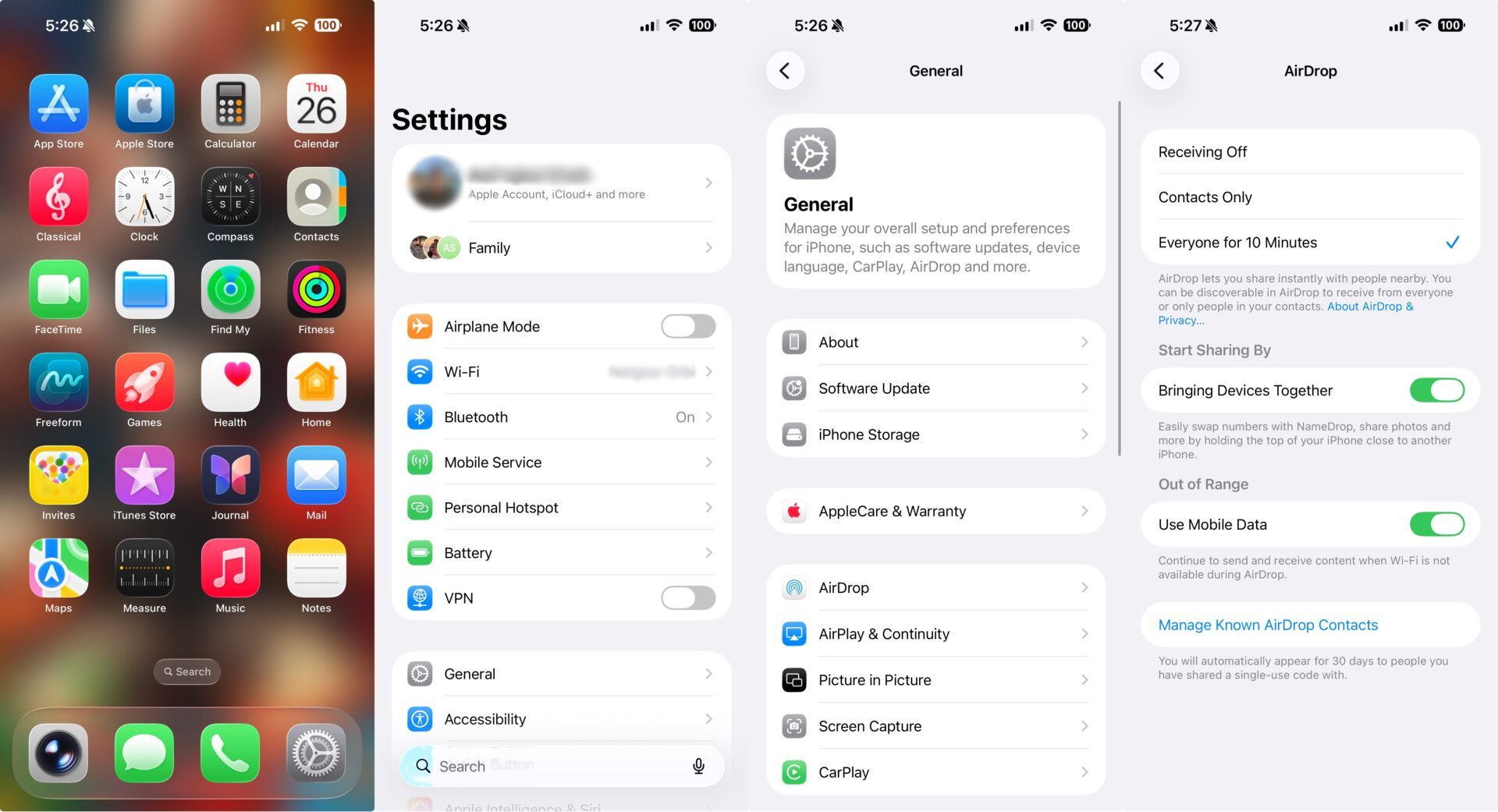 apple iphone ios airdrop quick share visibility settings
