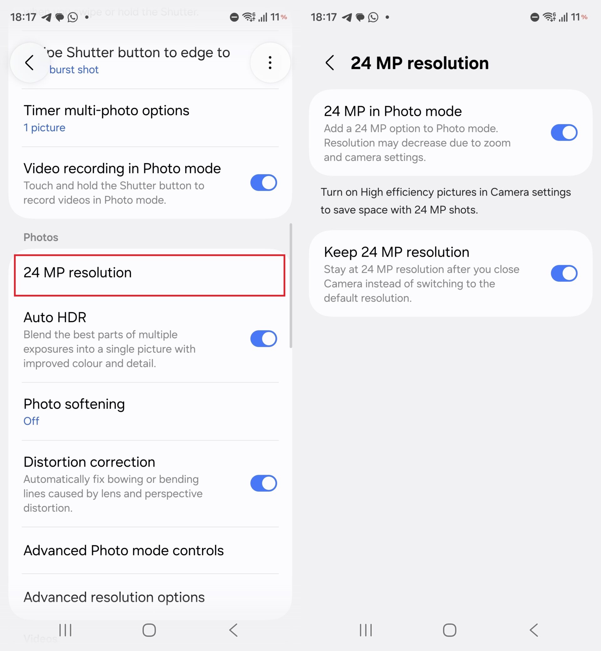 24mp resolution option in camera assistant