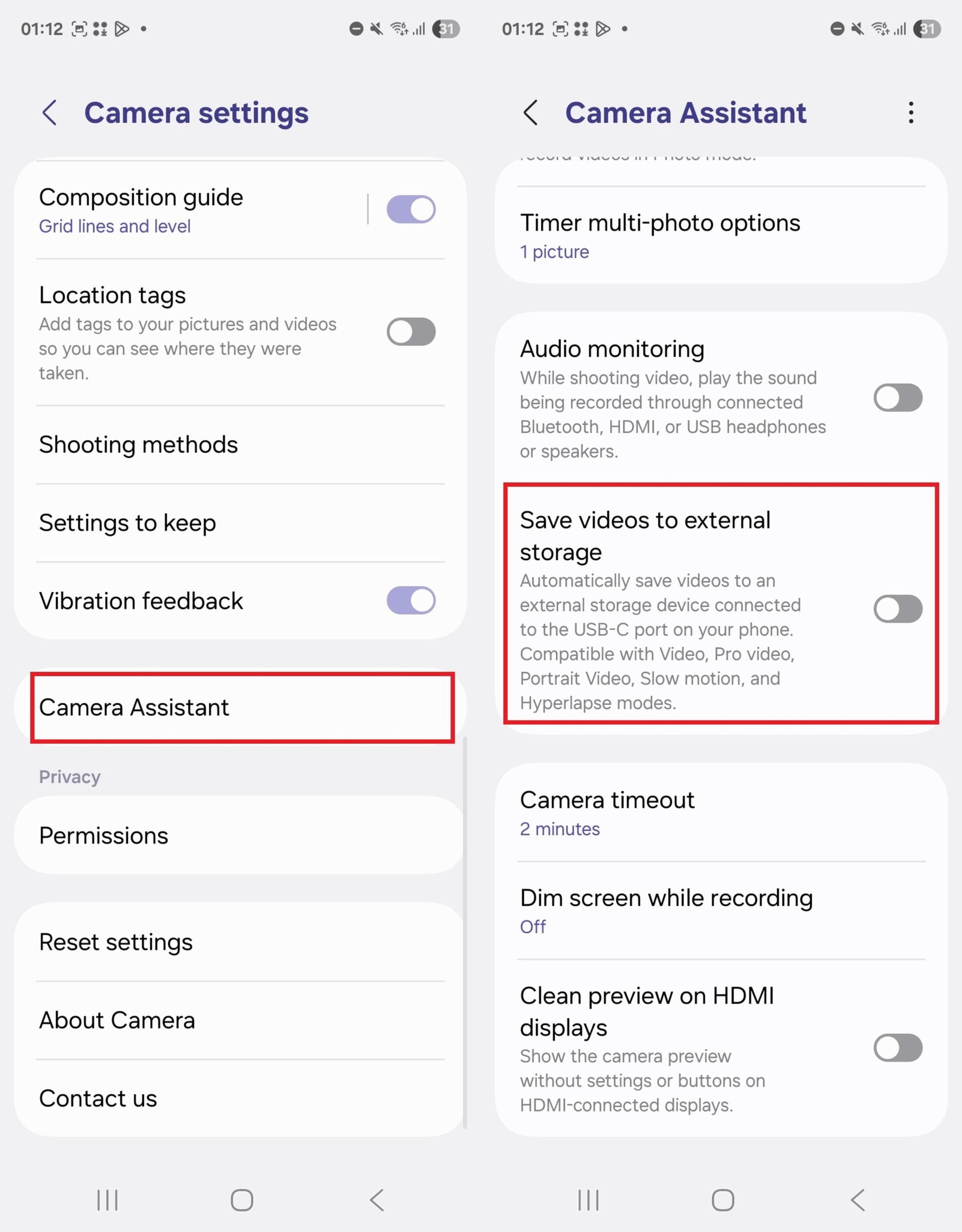 steps to enable save to external storage feature on galaxy phones