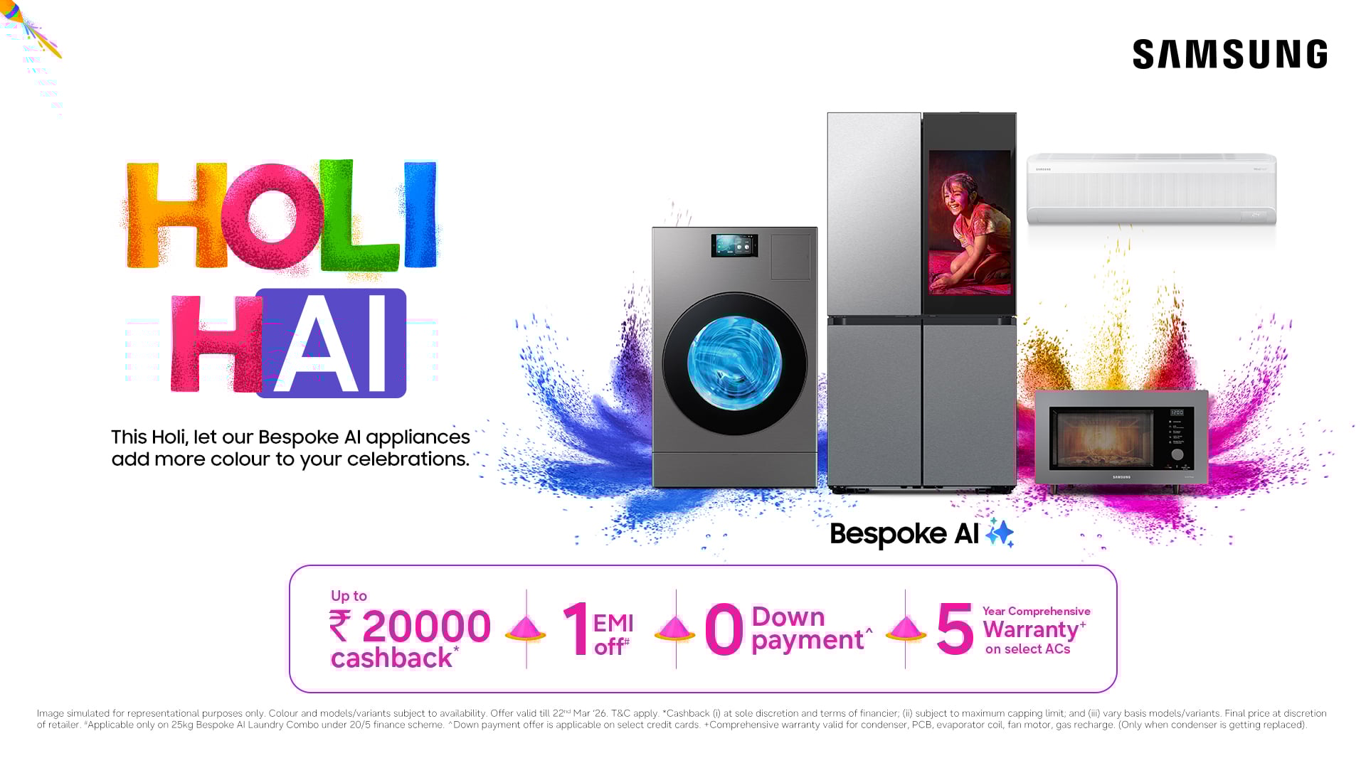 holi hai! samsung announces offers with colourful savings, cashback and easy finance offers on ai-powered home appliances
