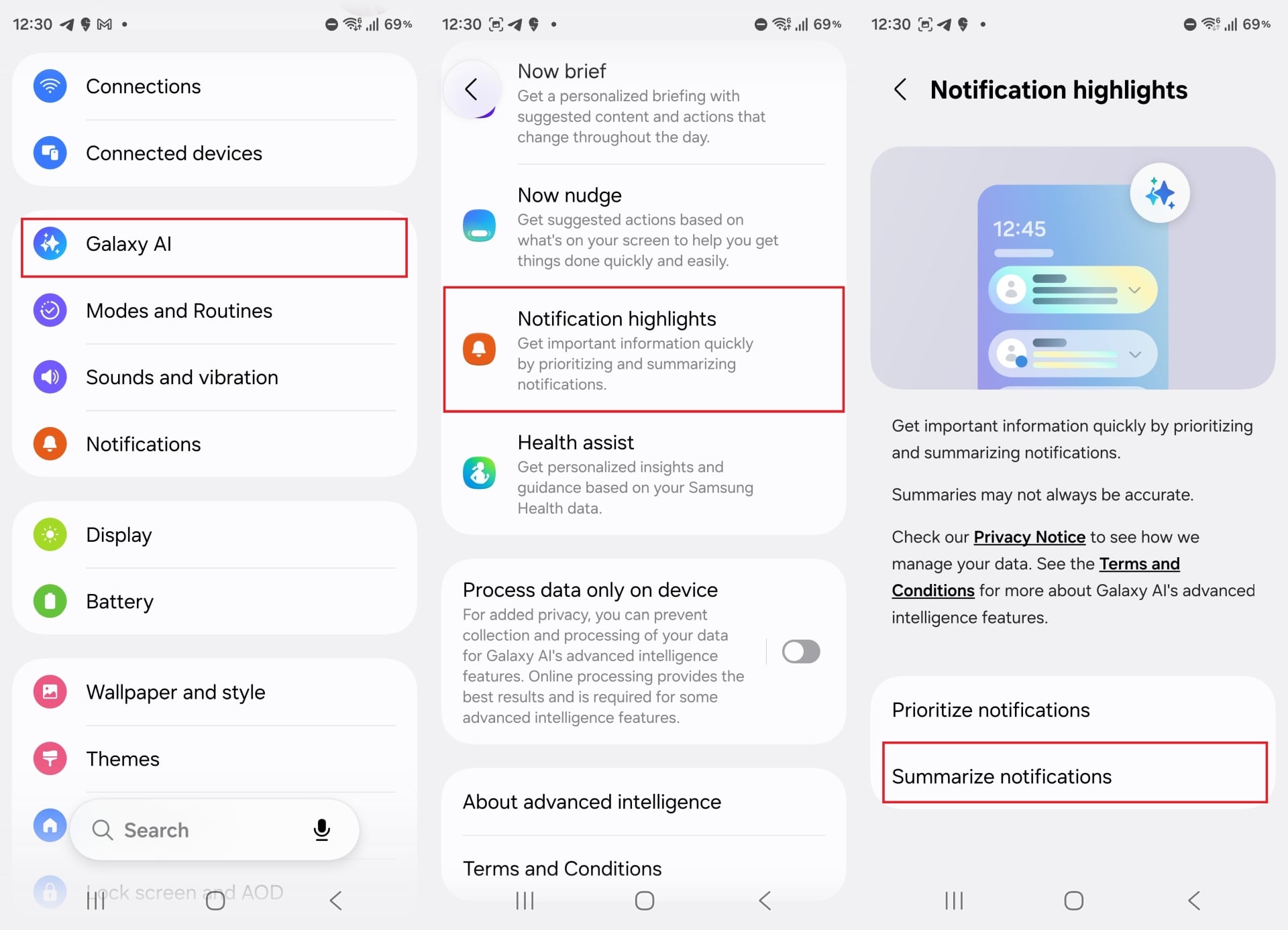 one ui 8.5 notification summaries