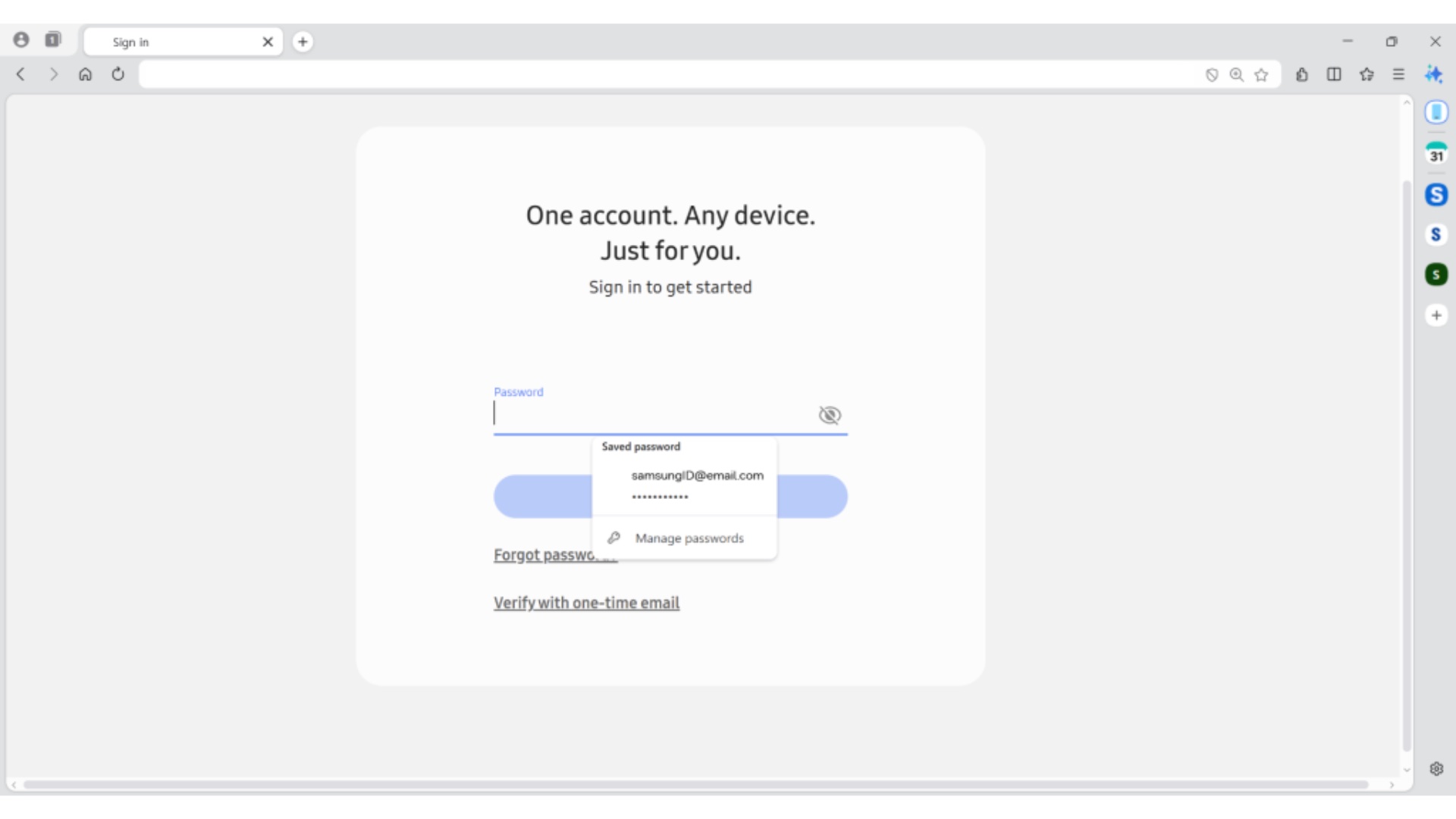 samsung browser windows pass login credentials