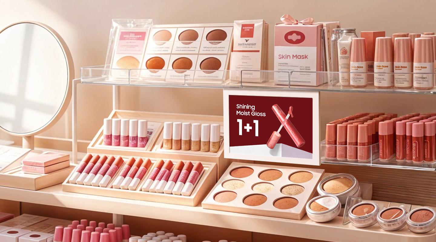 samsung em13dx 13-inch color e-paper display in a makeup store