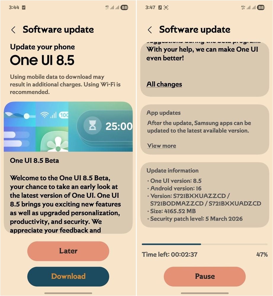 samsung galaxy s24 fe one ui 8.5 beta 1 update firmware version india