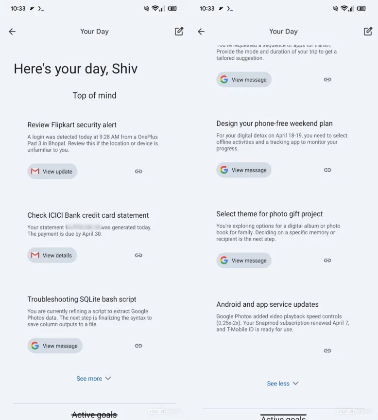 google gemini daily brief active goals top of mind leak