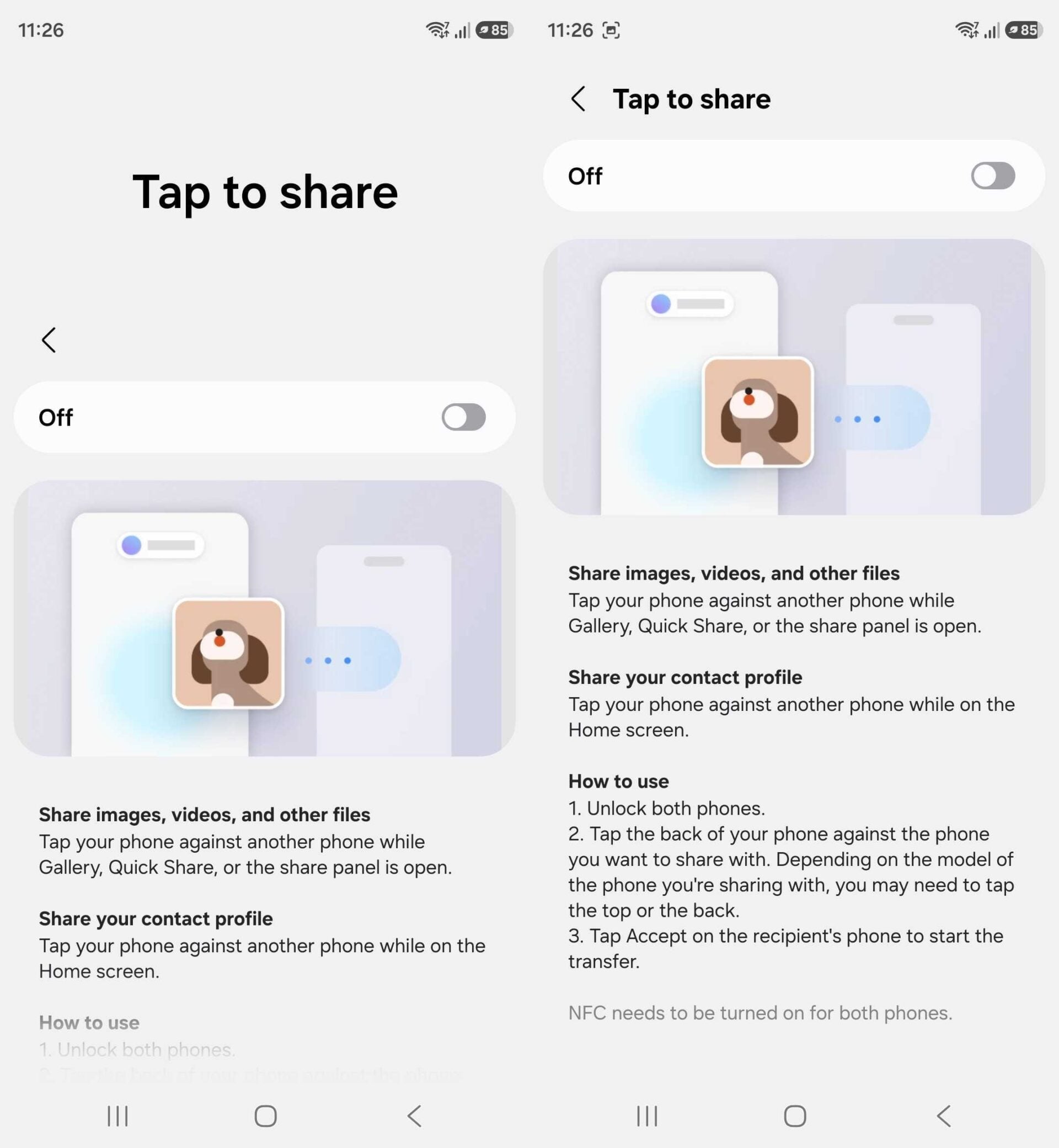 tap to share feature on one ui 9