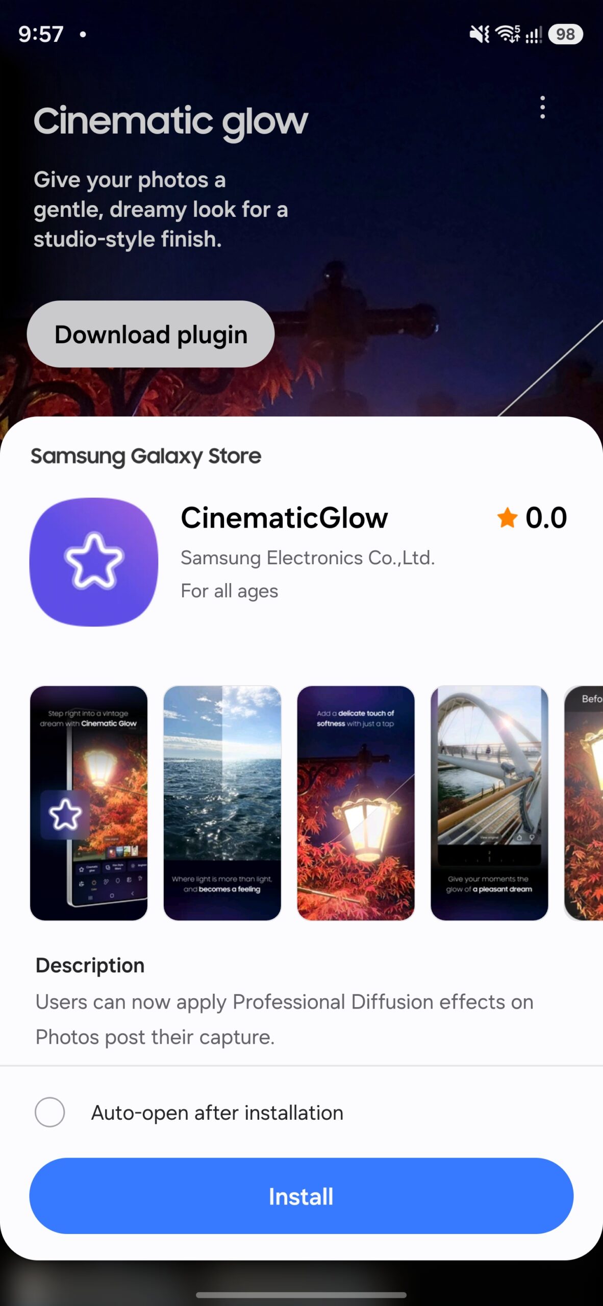 samsung galaxy enhance-x cinematicglow plugin