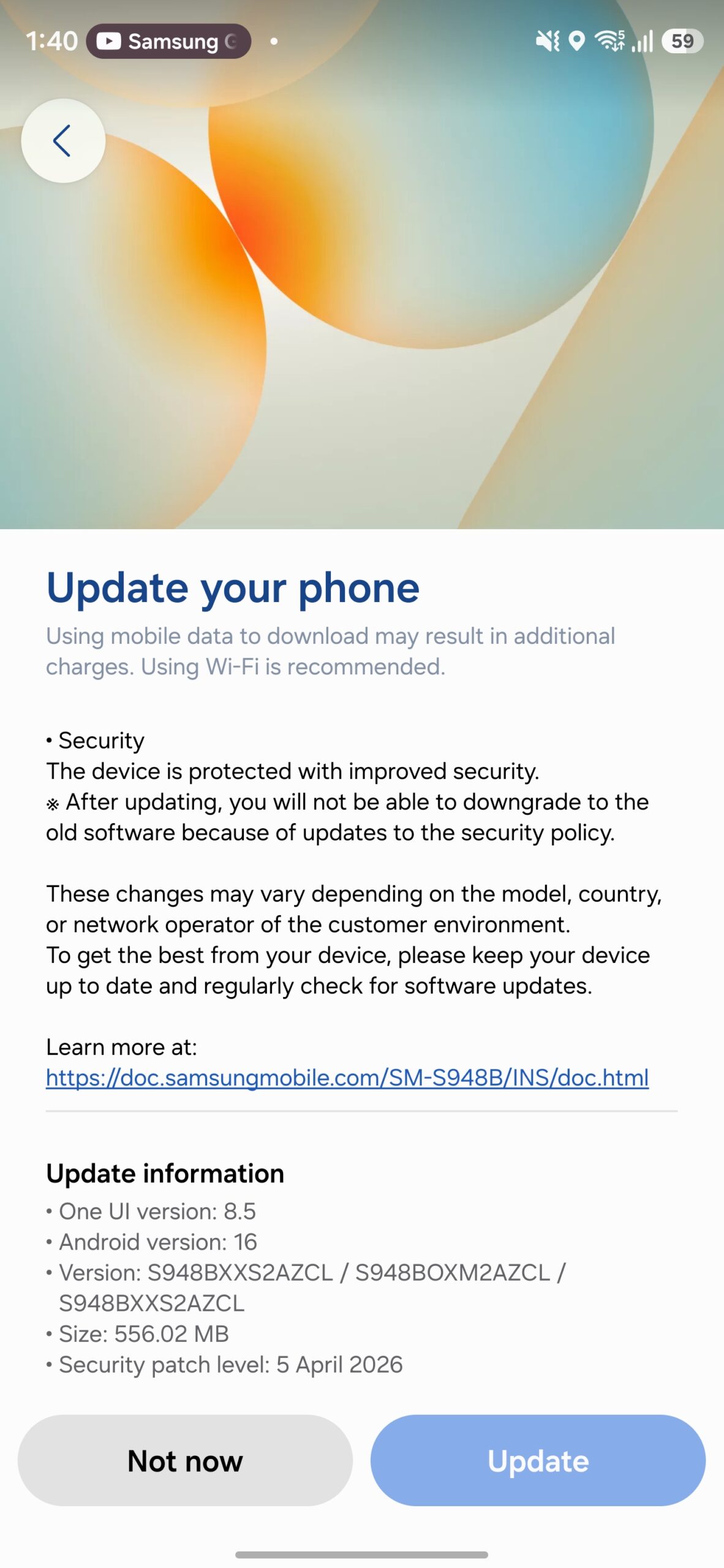 samsung galaxy s26 ultra april 2026 update changelog india