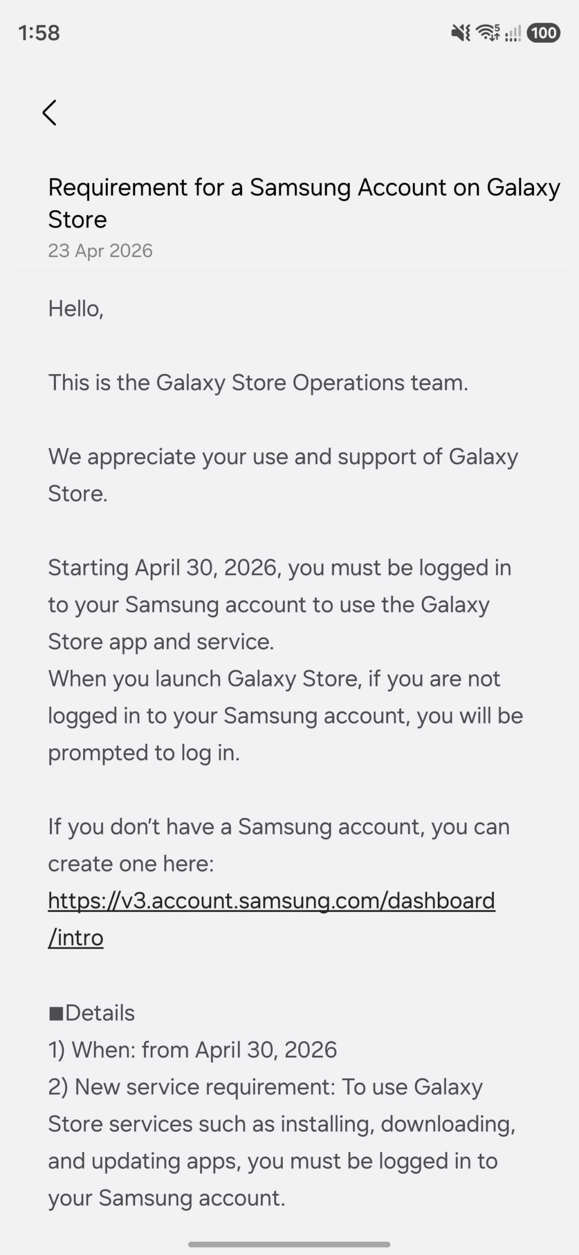samsung galaxy store on galaxy s26 running one ui 8.5 shows a notice samsung account sign-in required