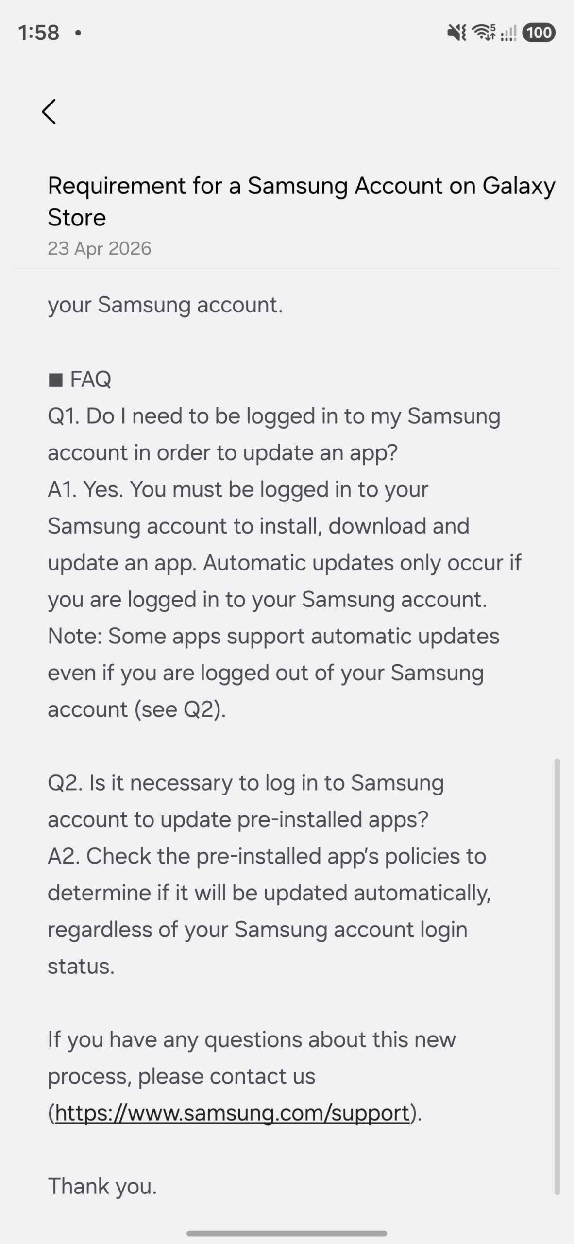 samsung galaxy store on galaxy s26 running one ui 8.5 shows a notice samsung account sign-in required