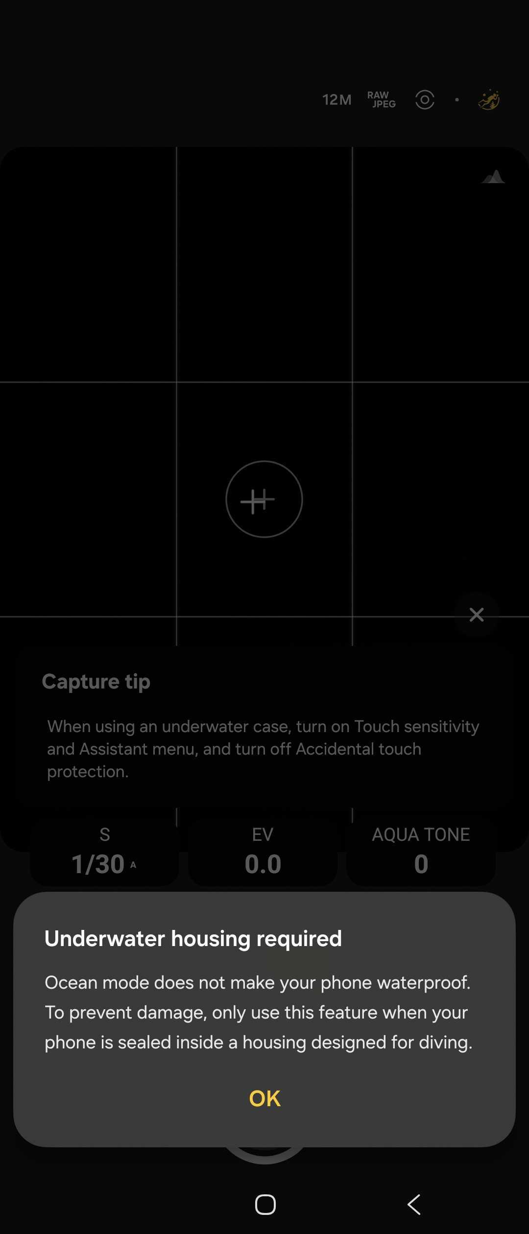 samsung galaxy z fold 7 expert raw camera ocean mode underwater housing warning