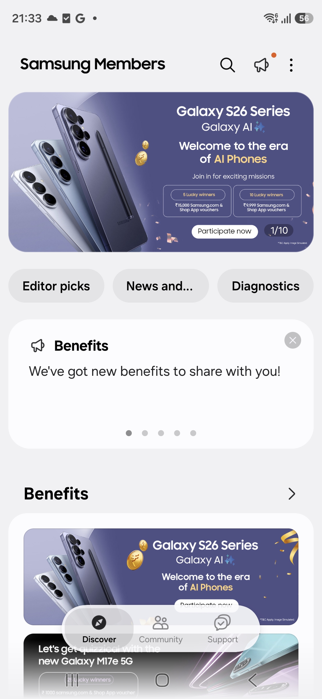 samsung members app update 5.8.00.10 on one ui 8.5 with floating bottom bar design