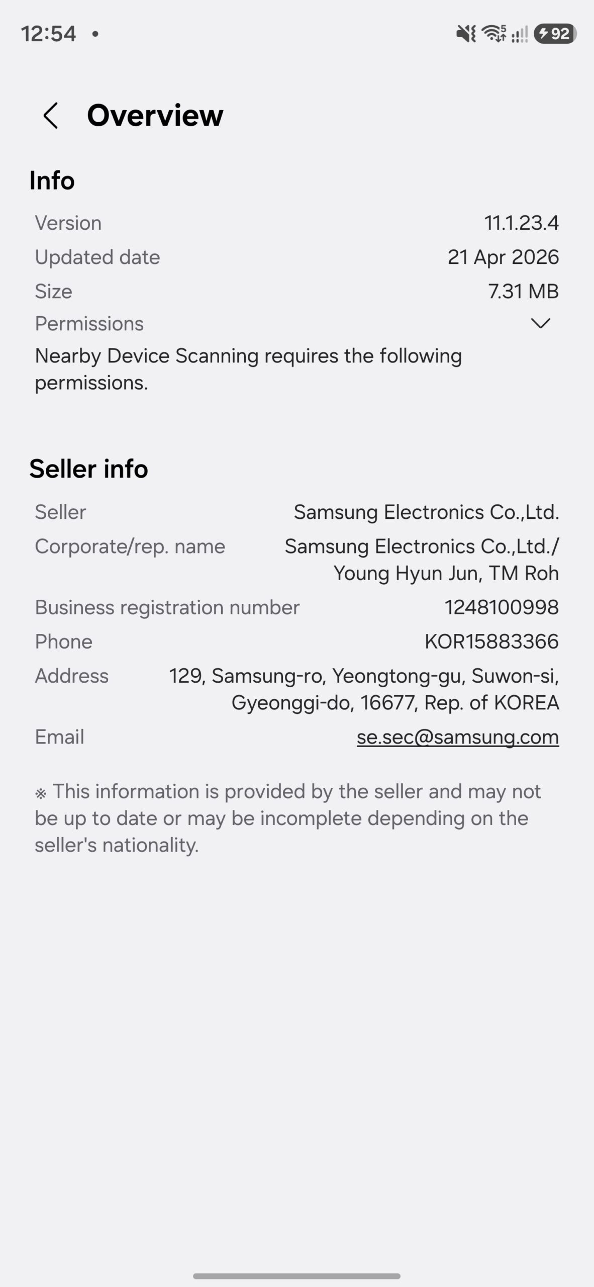 samsung nearby device scanning update april 2026 version galaxy glasses mention