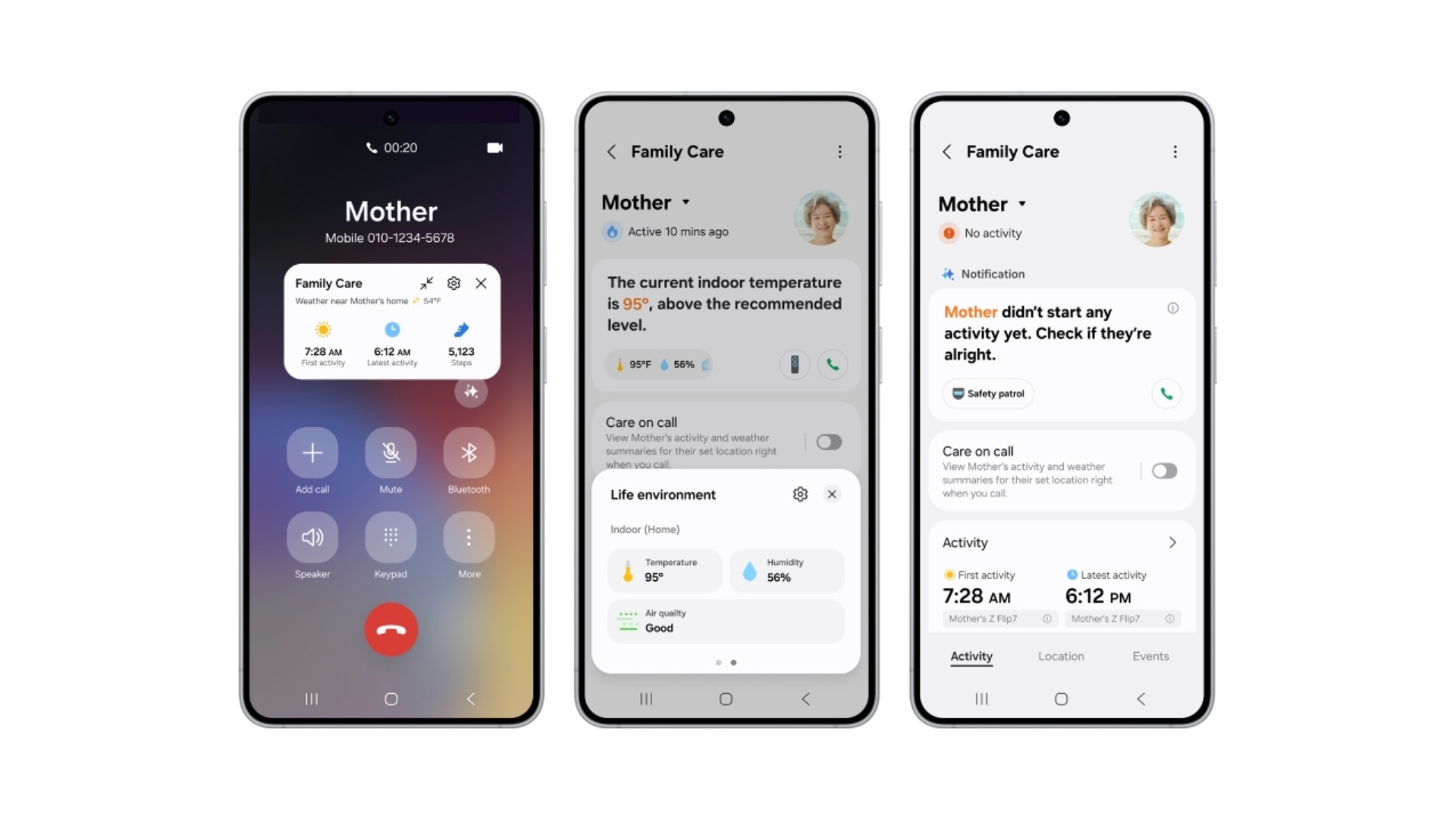 samsung phone dialer smartthings family care pop-up care on call activity