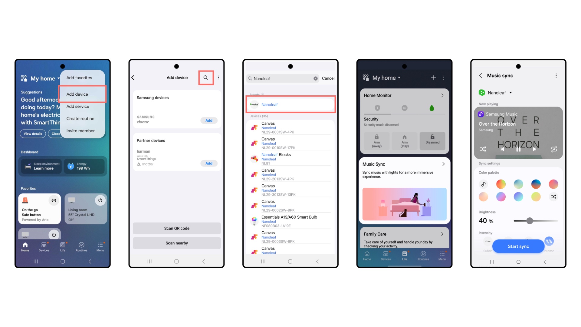 samsung smartthings music sync add nanoleaf led lights