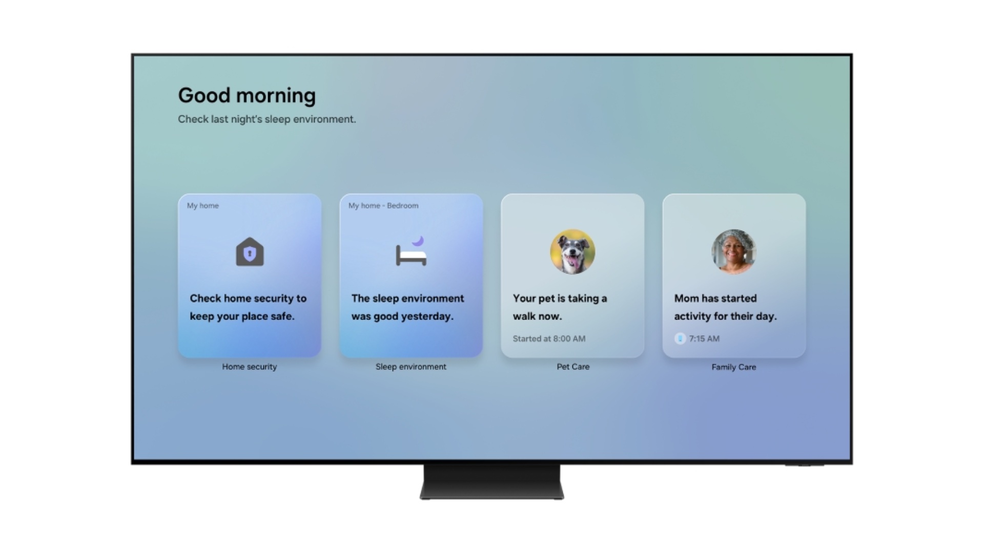 samsung tv now brief smartthings family pet care sleep stats widgets
