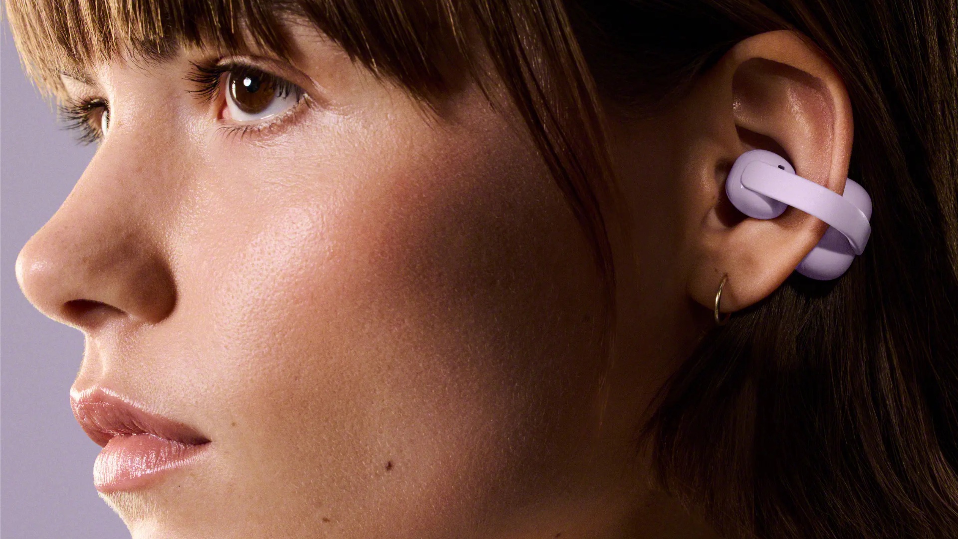 sony linkbuds clip lavender worn on ears