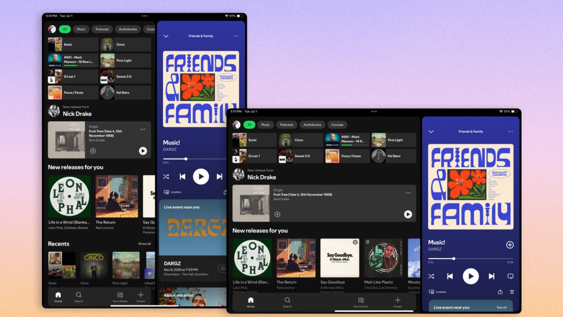 spotify app update april 2026 foldable phones tablets