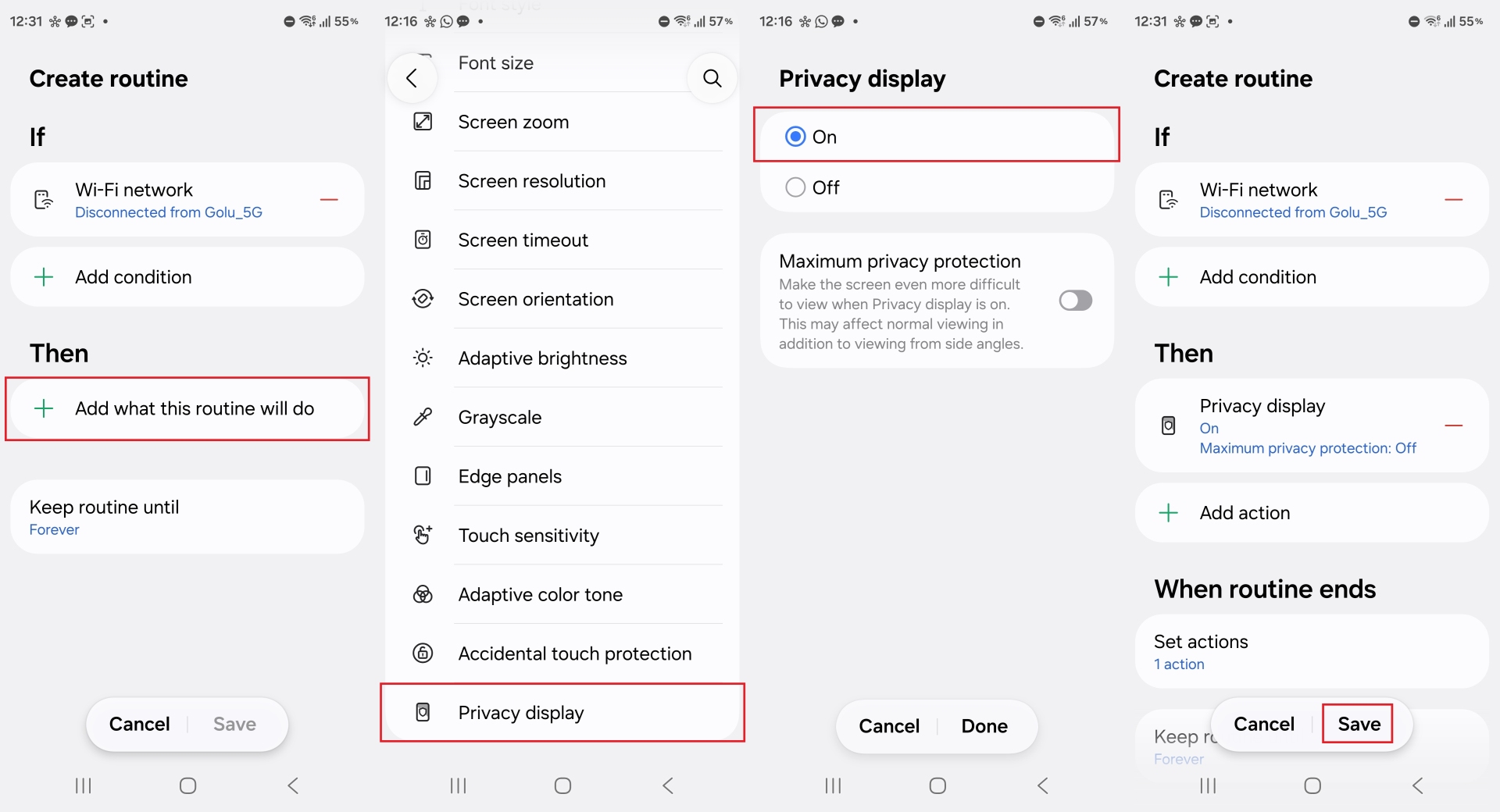 setting up privacy display wi-fi routine