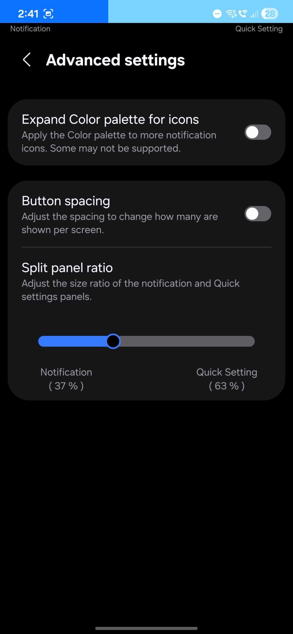 quickstar split panel ratio