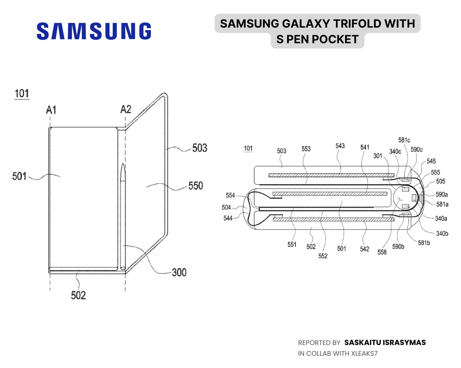 alleged samsung galaxy z trifold 2 design patent showing built-in s pen slot in one of its two hinges