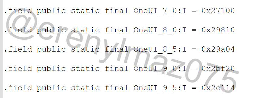 an image showing a code snippet mentioning samsung's upcoming one ui 9.5 which is said to be based on android 17 and the galaxy s27 will come with it