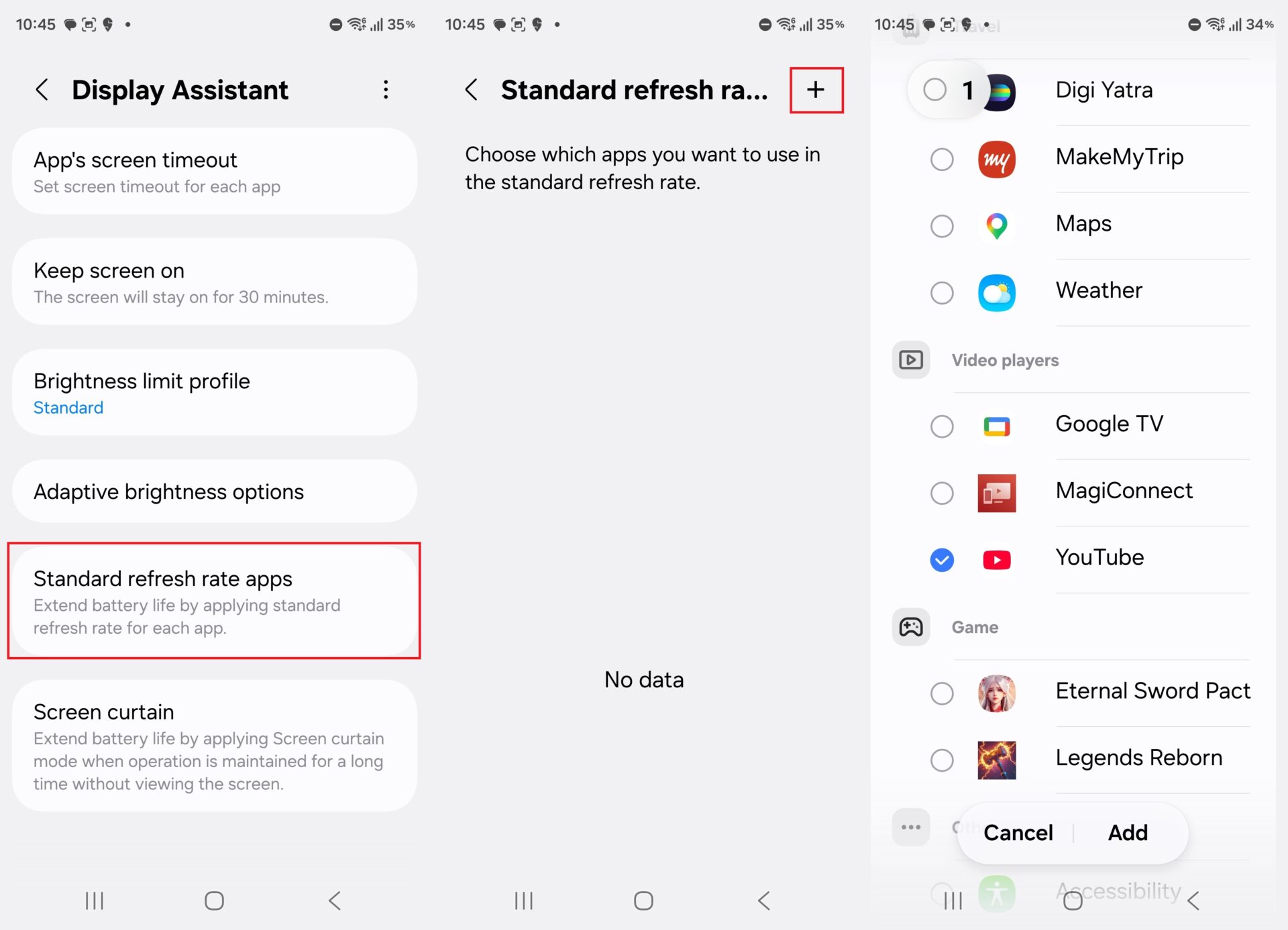 steps to customize app refresh rate using display assistant