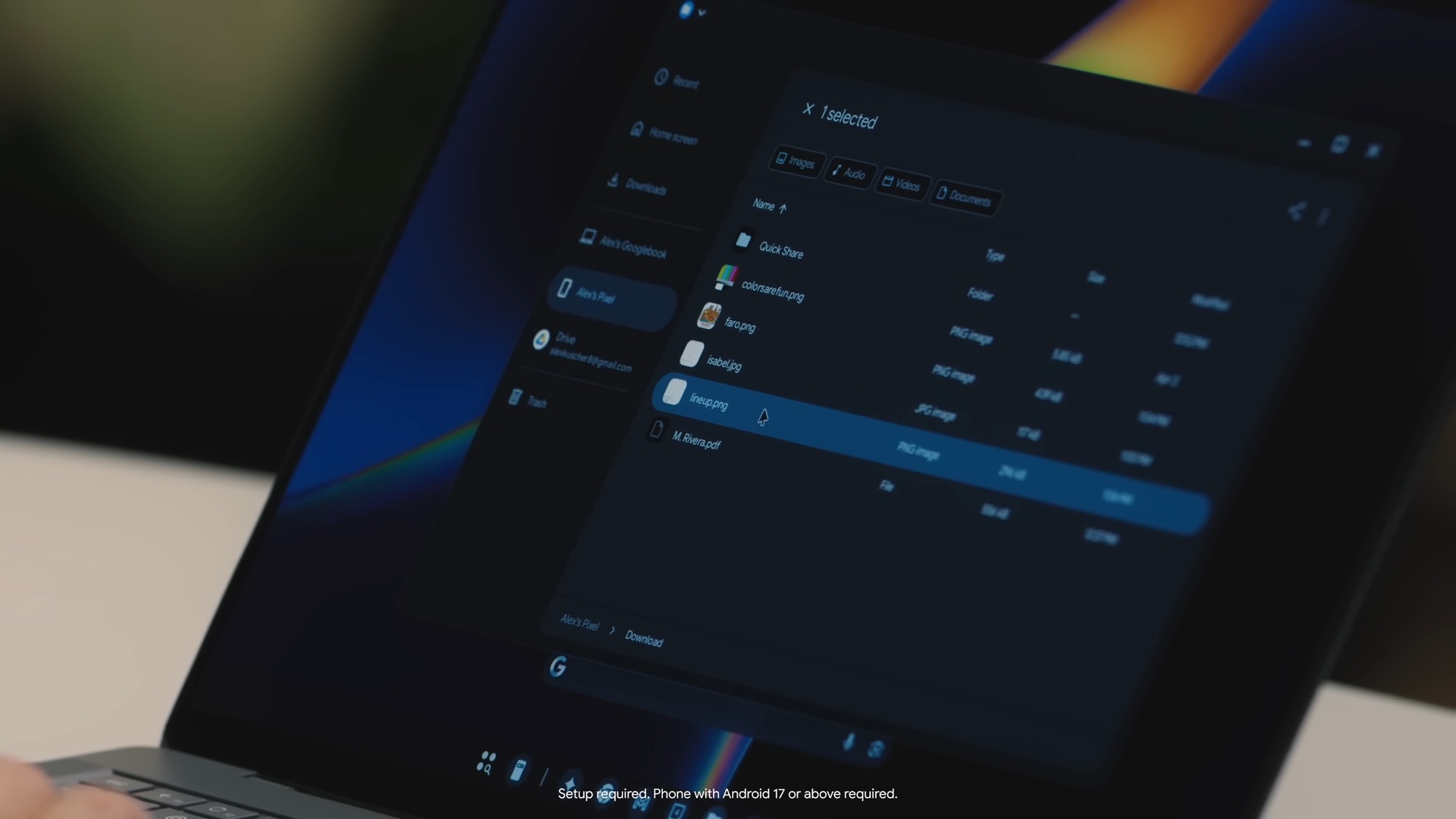 googlebook file manager app phone files google drive integration