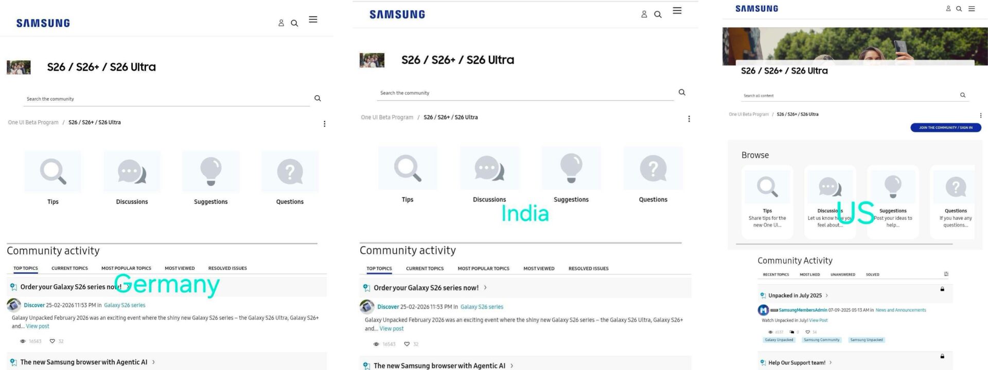 samsung galaxy s26 ultra one ui 9.0 beta program pages germany india usa leak