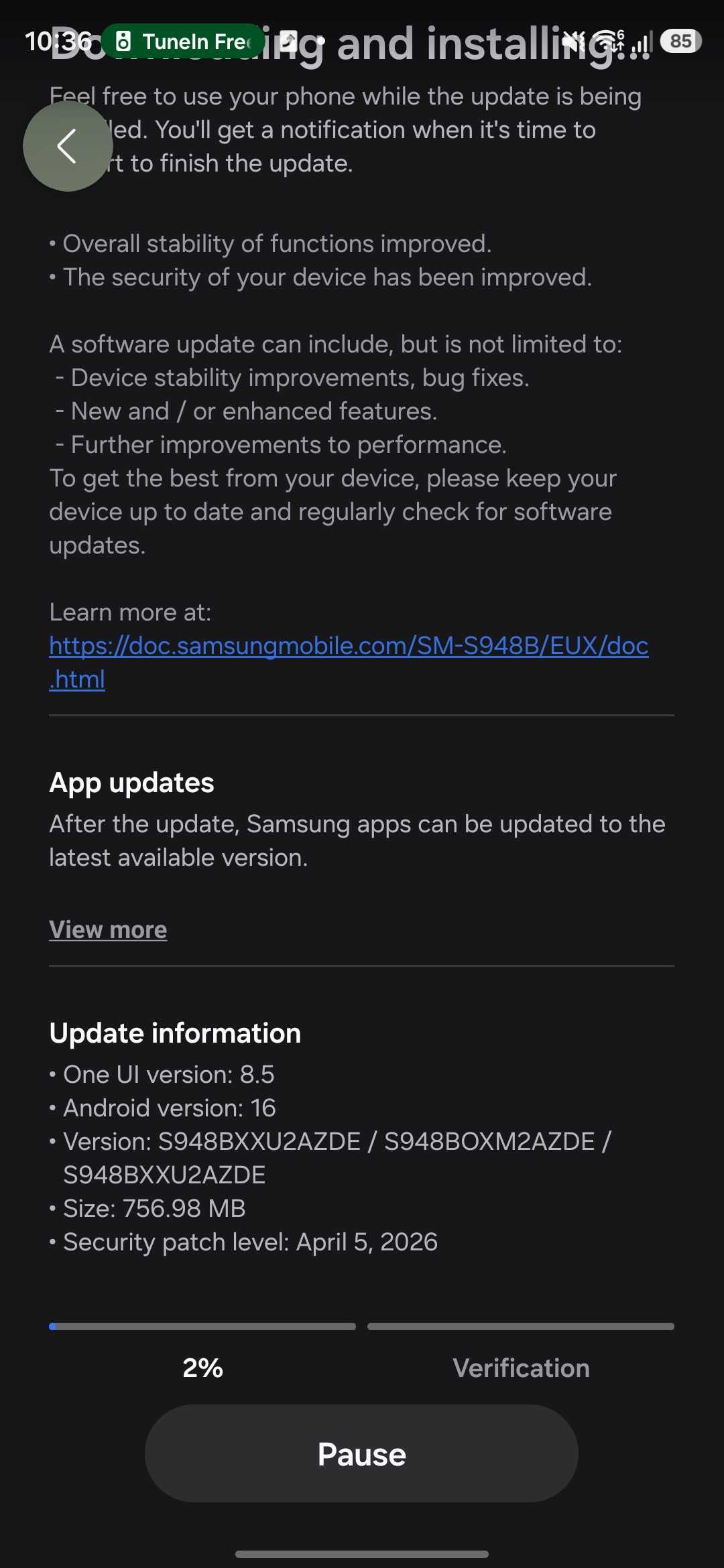 samsung galaxy s26 ultra second april 2026 software update firmware version europe