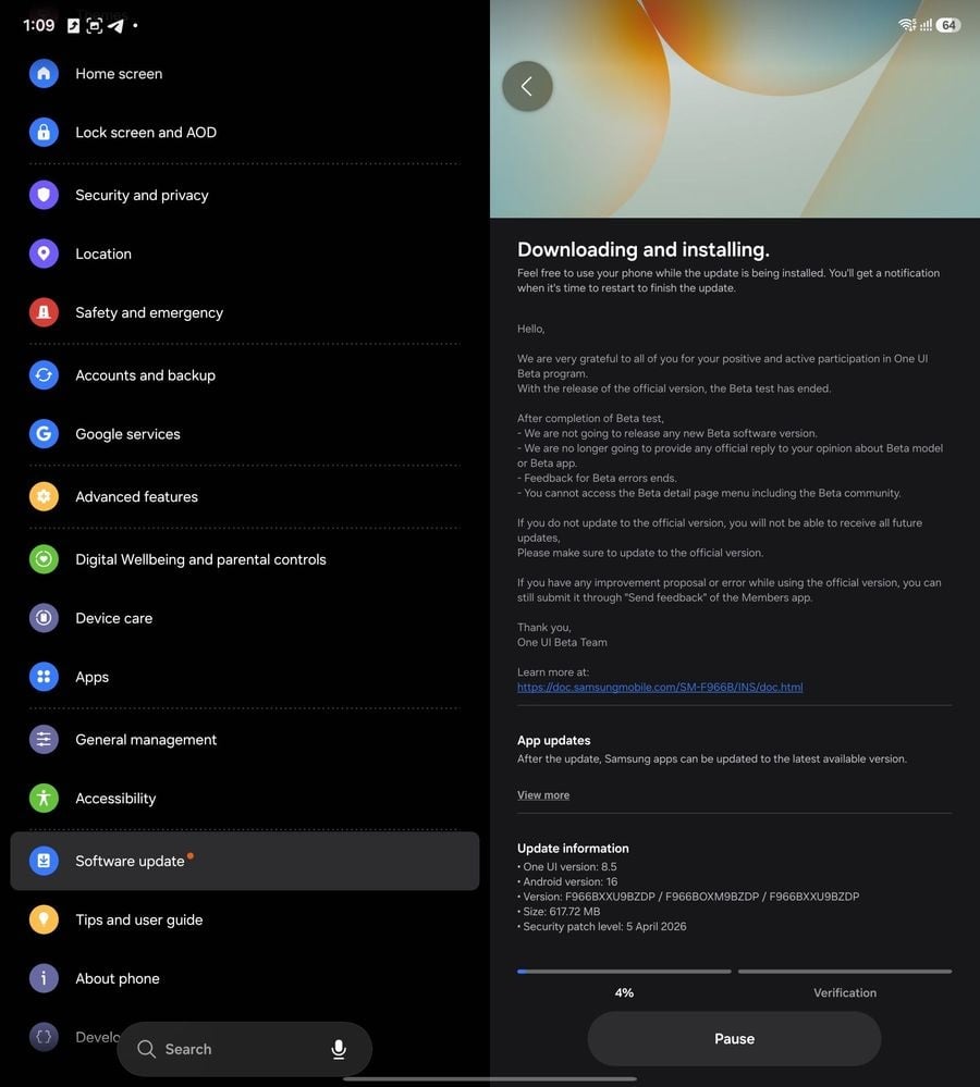 samsung galaxy z fold 7 one ui 8.5 stable update for beta users india