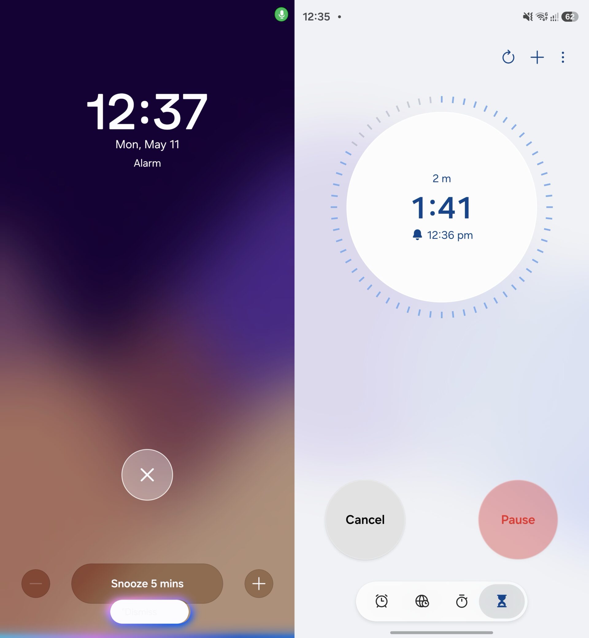 samsung one ui 8.5 clock app alarm snooze timer ui leak