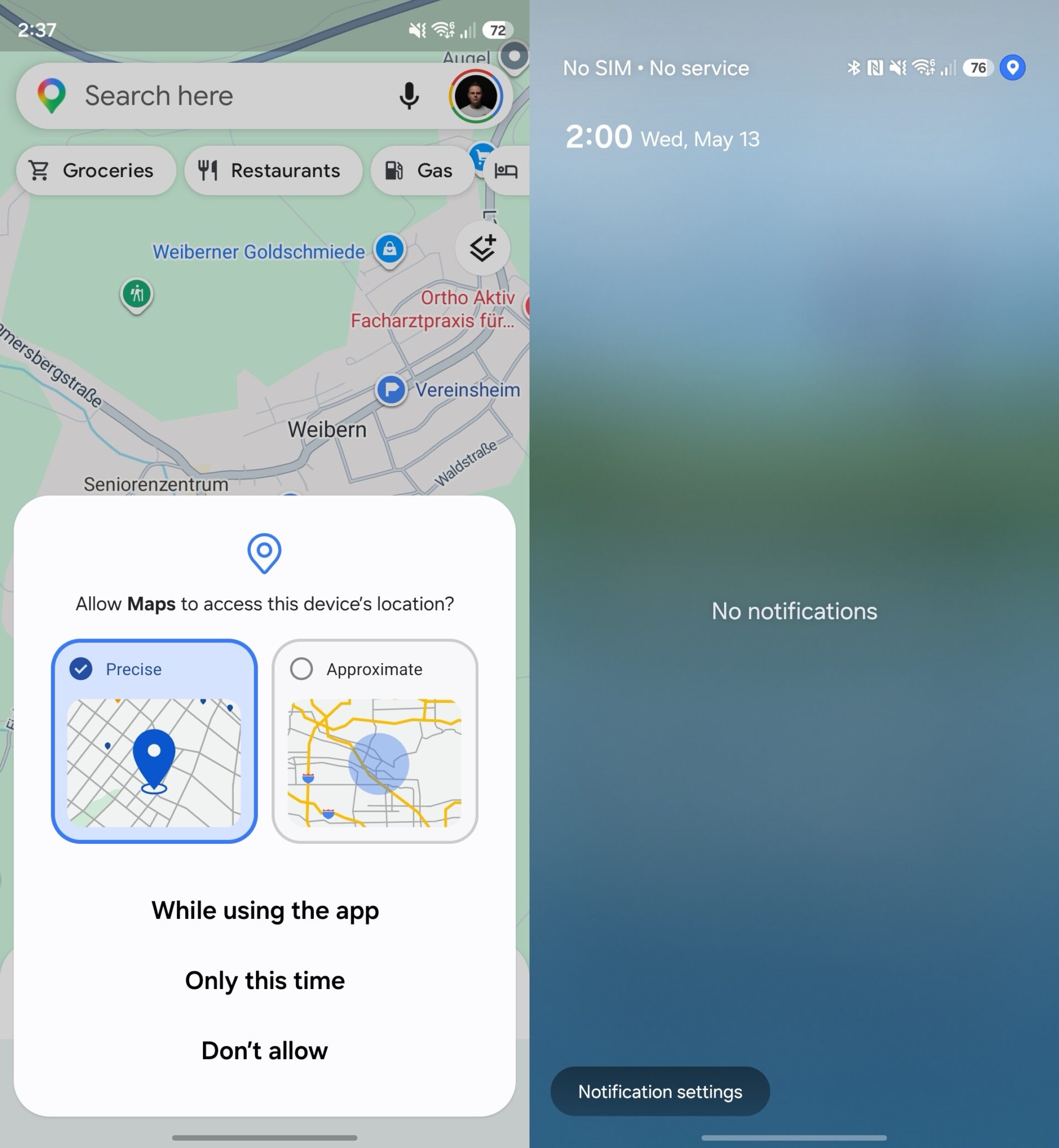 samsung one ui 9.0 precise location permission pop-up status bar icon